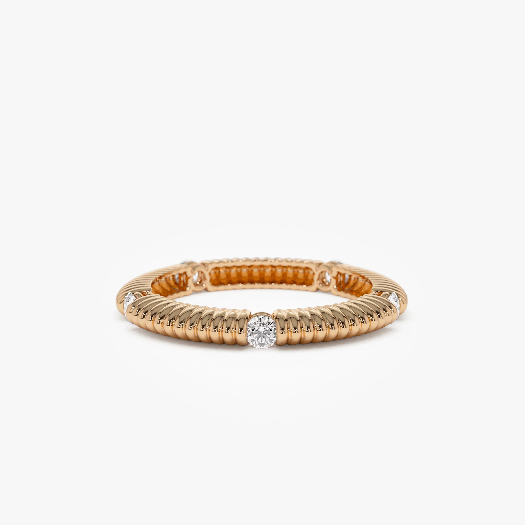 14k Full Eternity Ribbed Diamond Wedding Ring - Image 4
