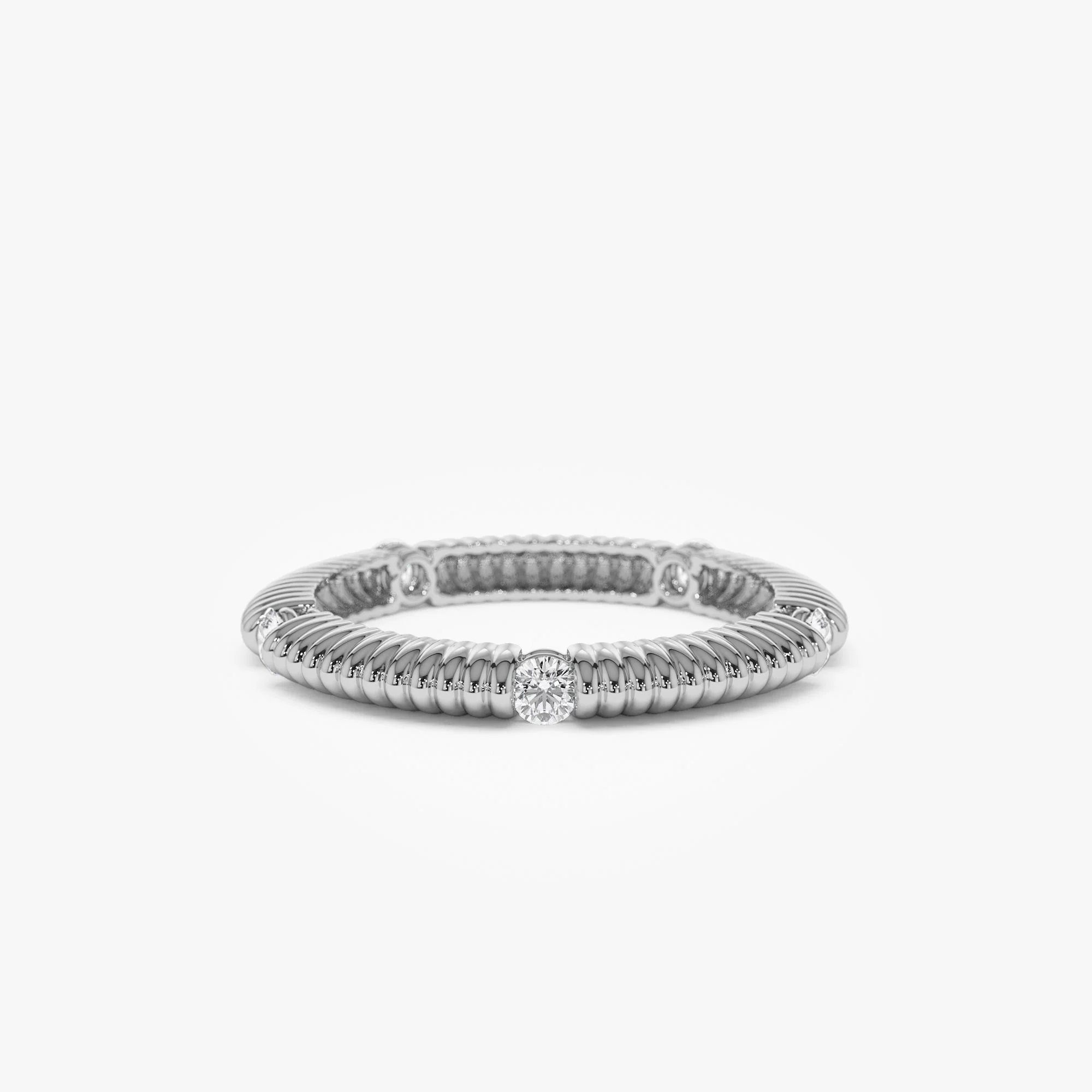 14k Full Eternity Ribbed Diamond Wedding Ring - Image 5