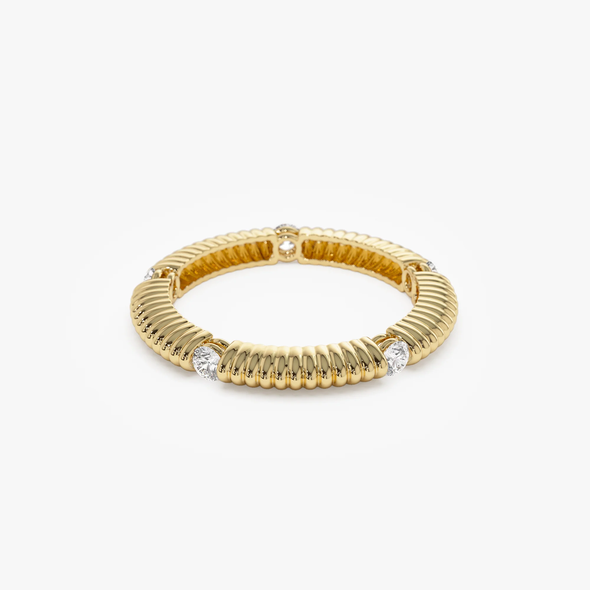 14k Full Eternity Ribbed Diamond Wedding Ring - Image 6