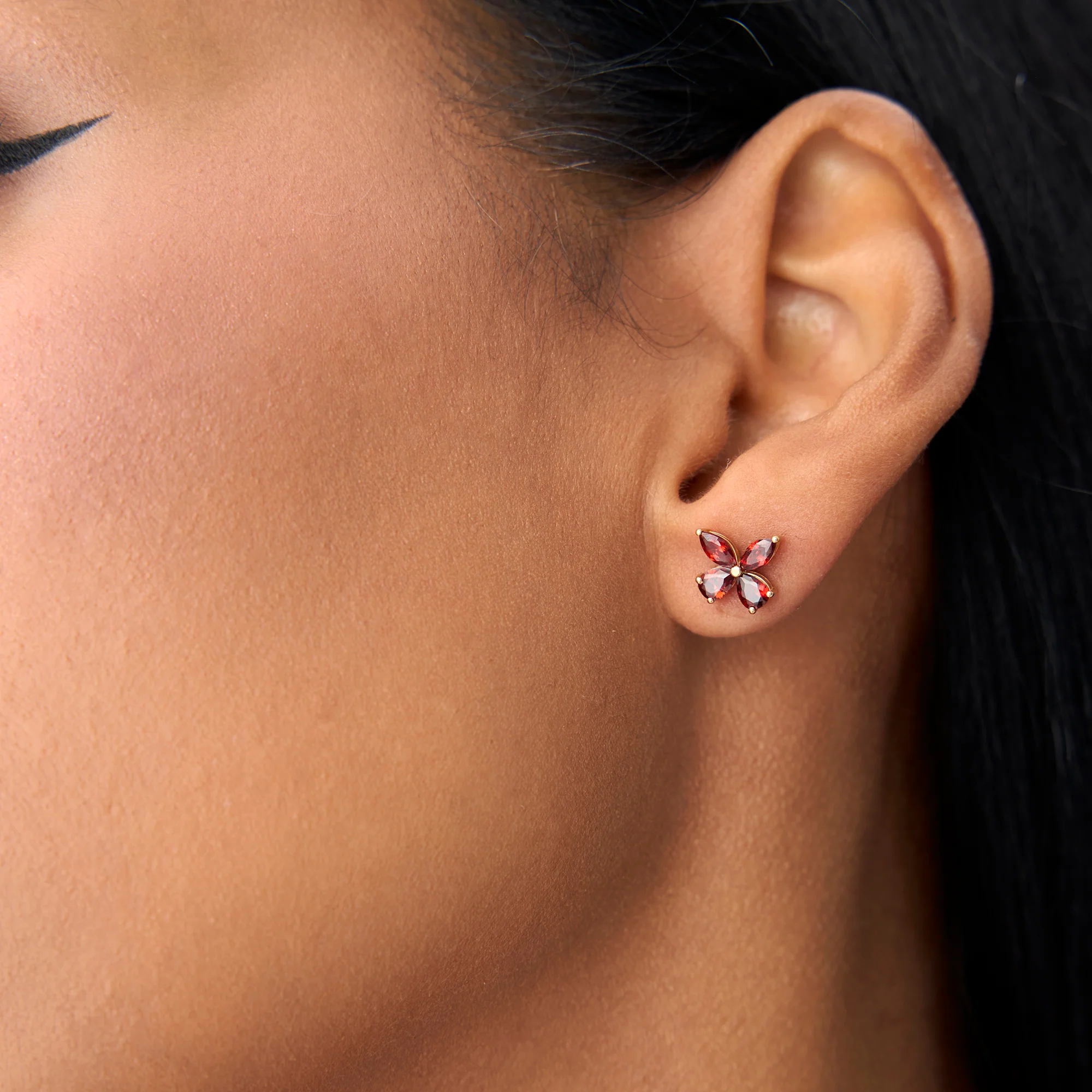 14K Garnet Butterfly Stud Earrings - Image 3