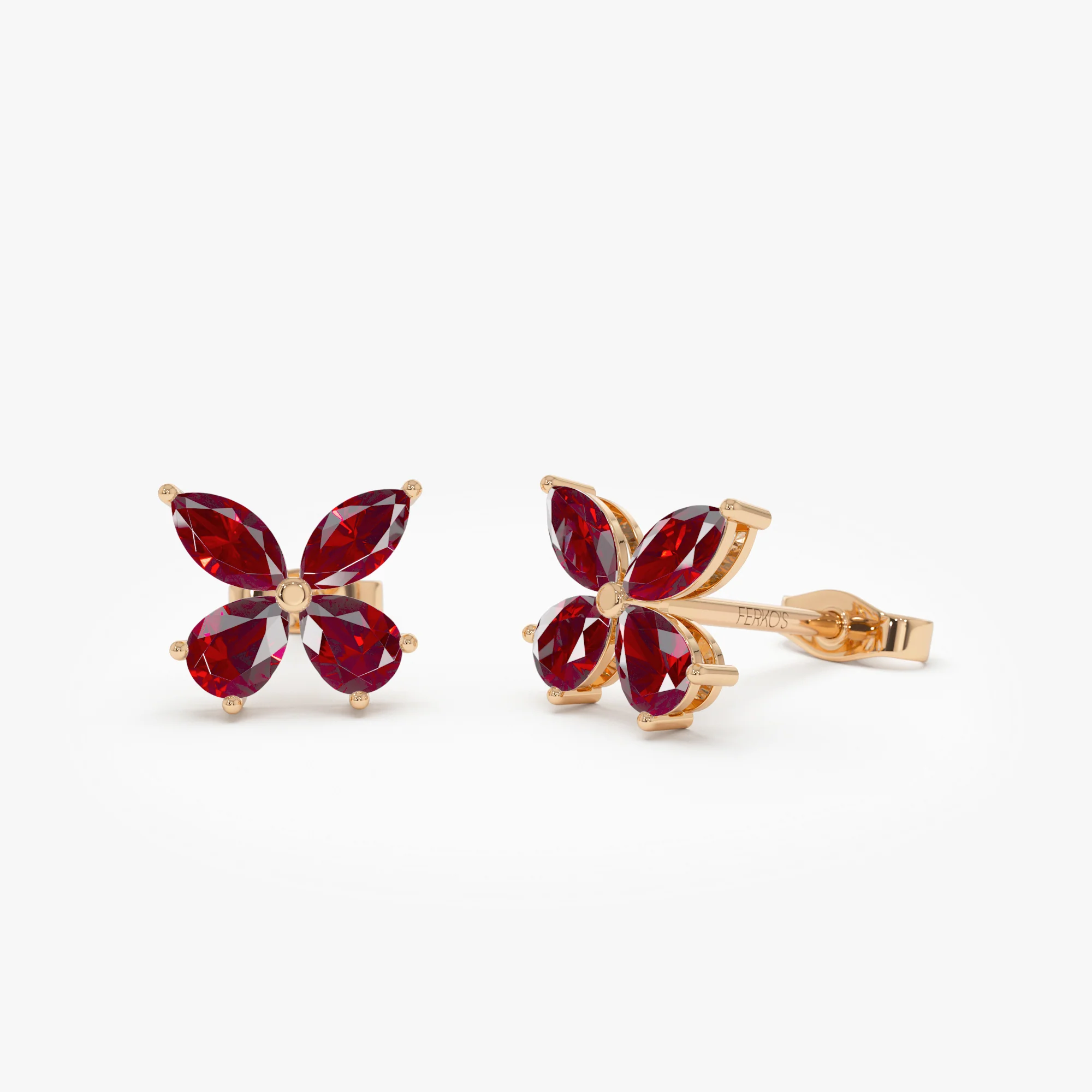 14K Garnet Butterfly Stud Earrings - Image 5