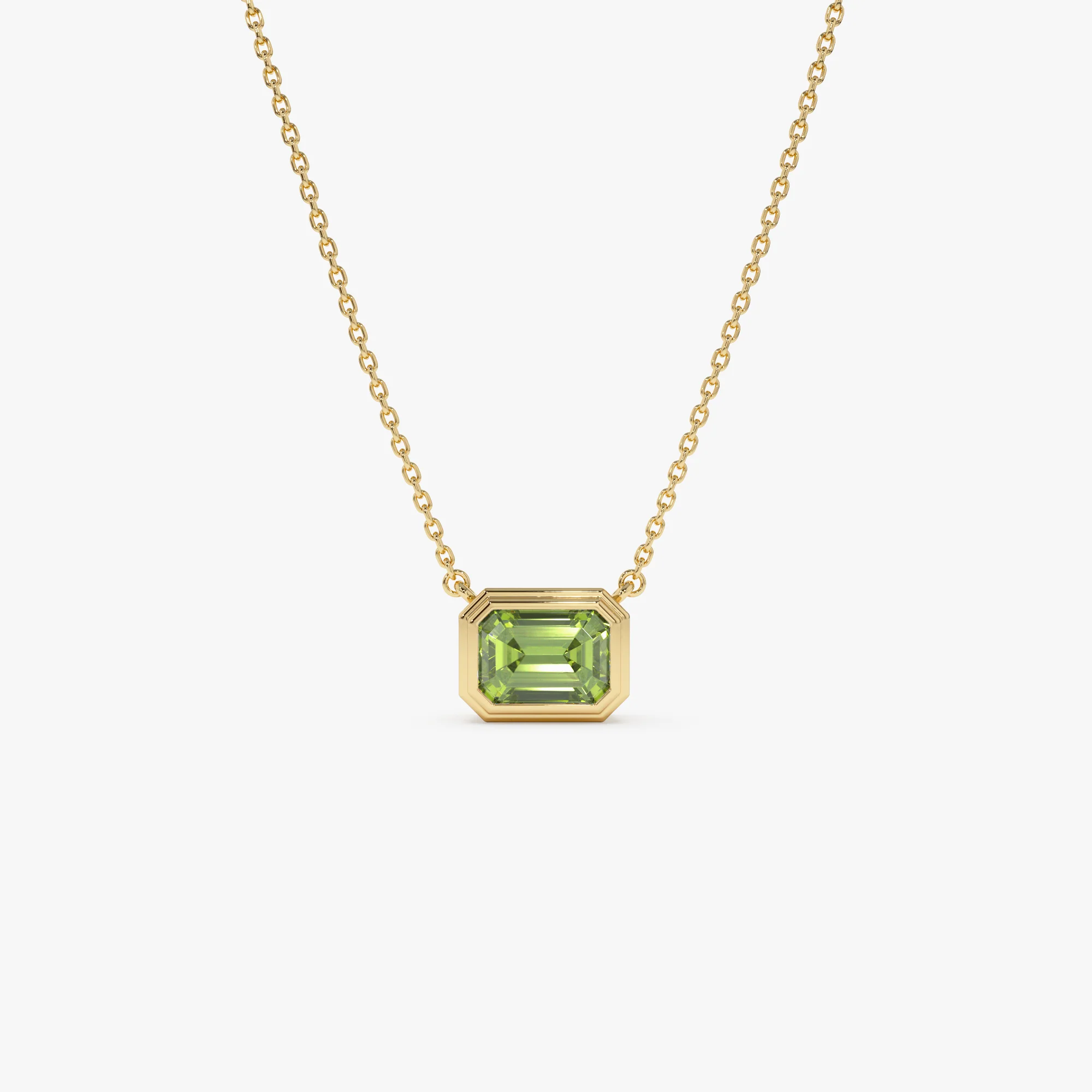 14K Gold 1.15 ctw Emerald Cut Bezel Setting Peridot