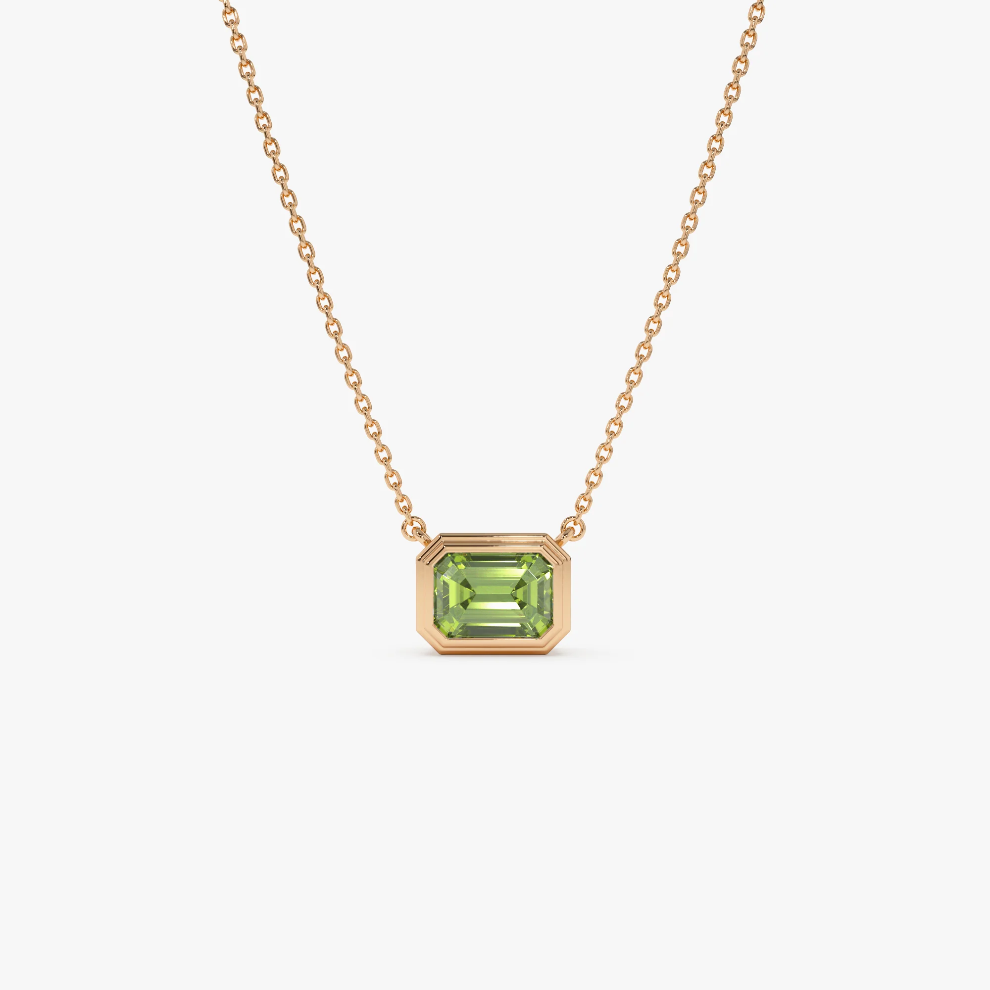 14K Gold 1.15 ctw Emerald Cut Bezel Setting Peridot - Image 5