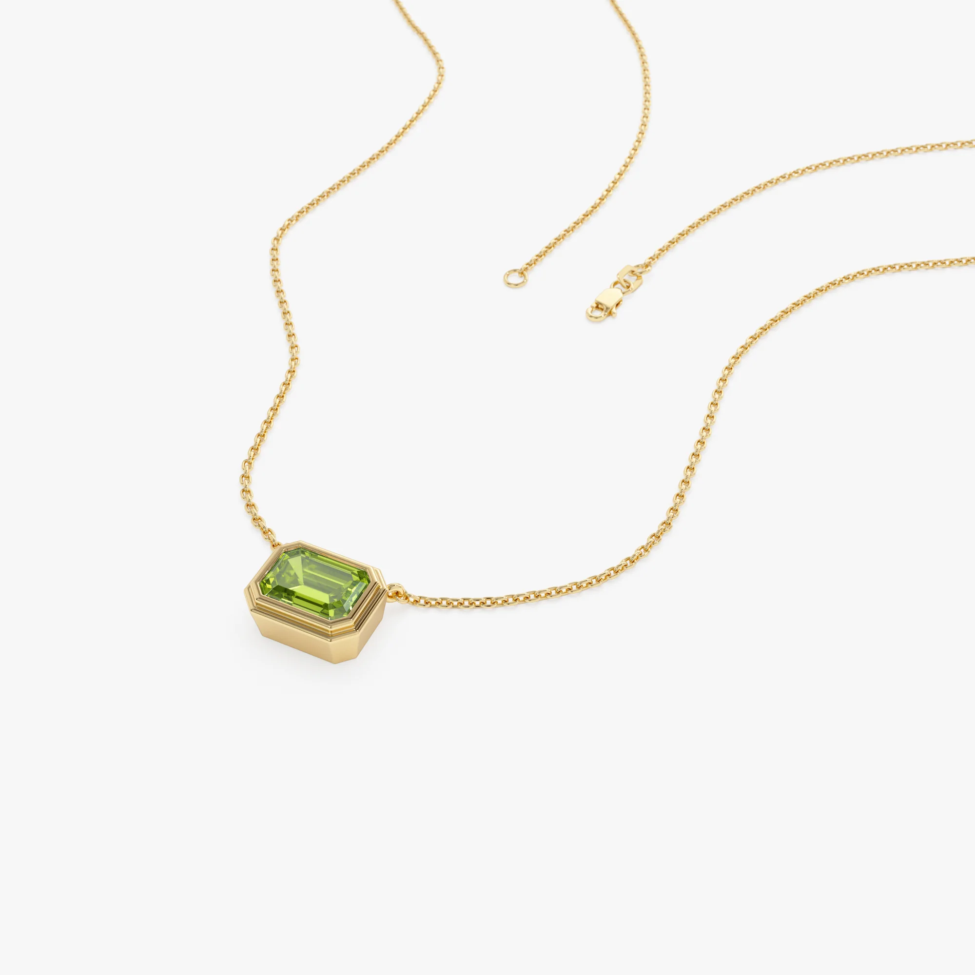 14K Gold 1.15 ctw Emerald Cut Bezel Setting Peridot - Image 7