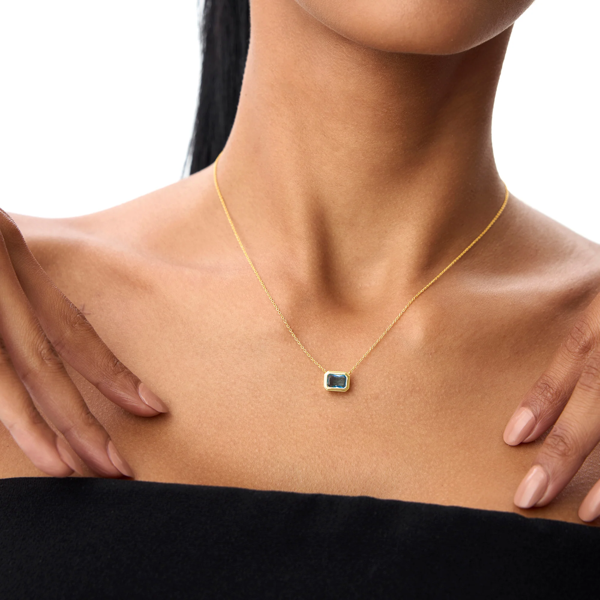 14K Gold 1.25 ctw Emerald Cut Bezel Setting Blue Topaz - Image 4