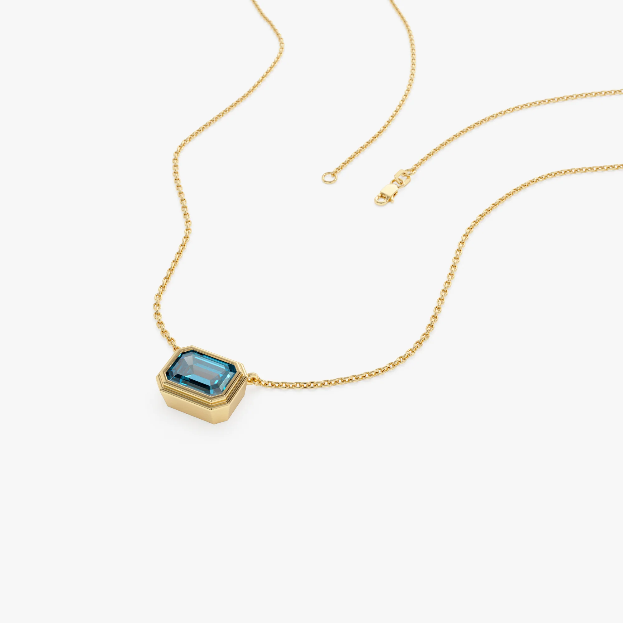 14K Gold 1.25 ctw Emerald Cut Bezel Setting Blue Topaz - Image 7