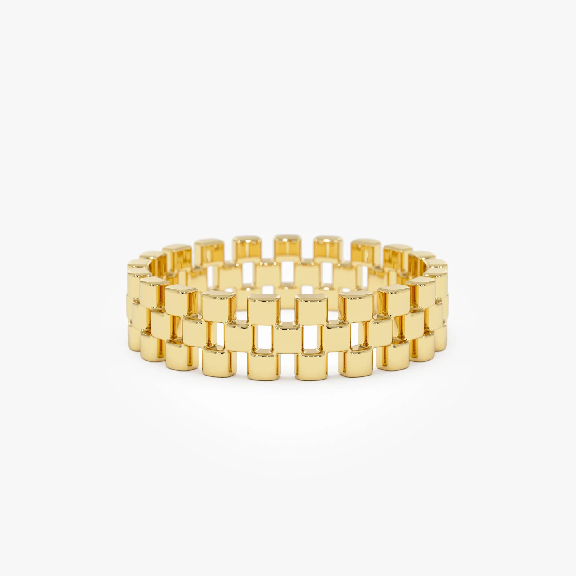 14k Gold 3 Row Link Ring
