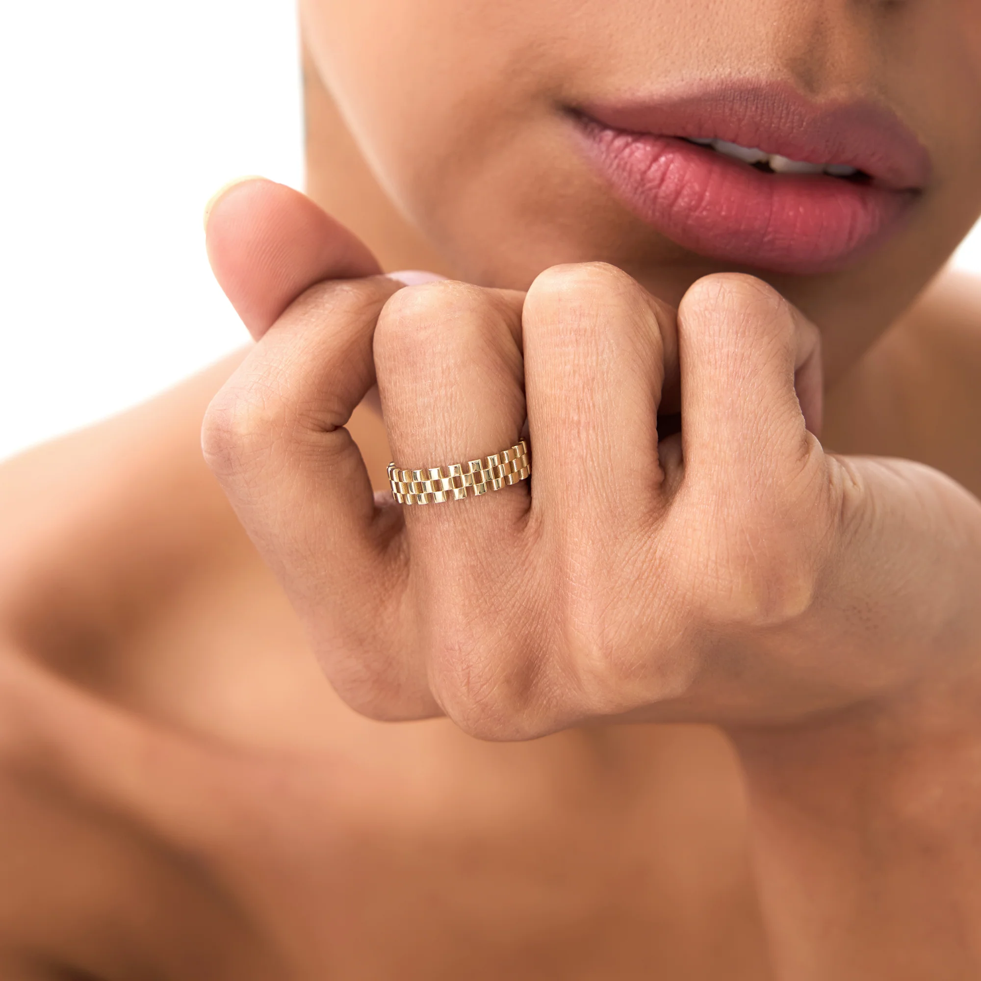 14k Gold 3 Row Link Ring - Image 2