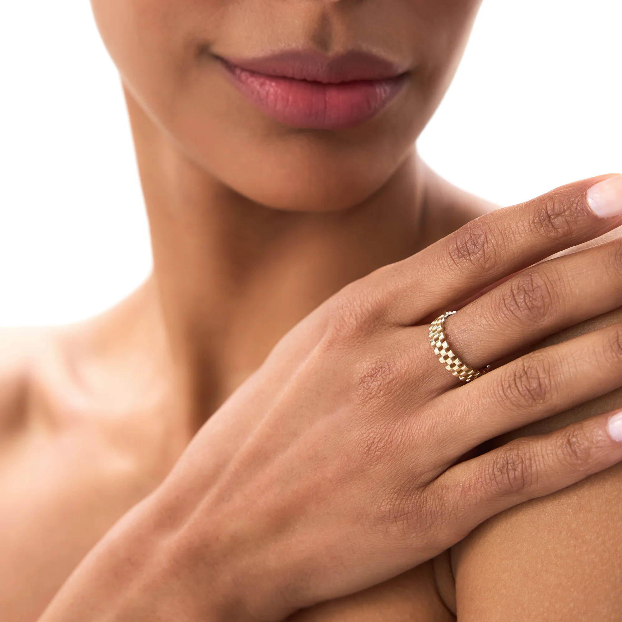14k Gold 3 Row Link Ring - Image 3