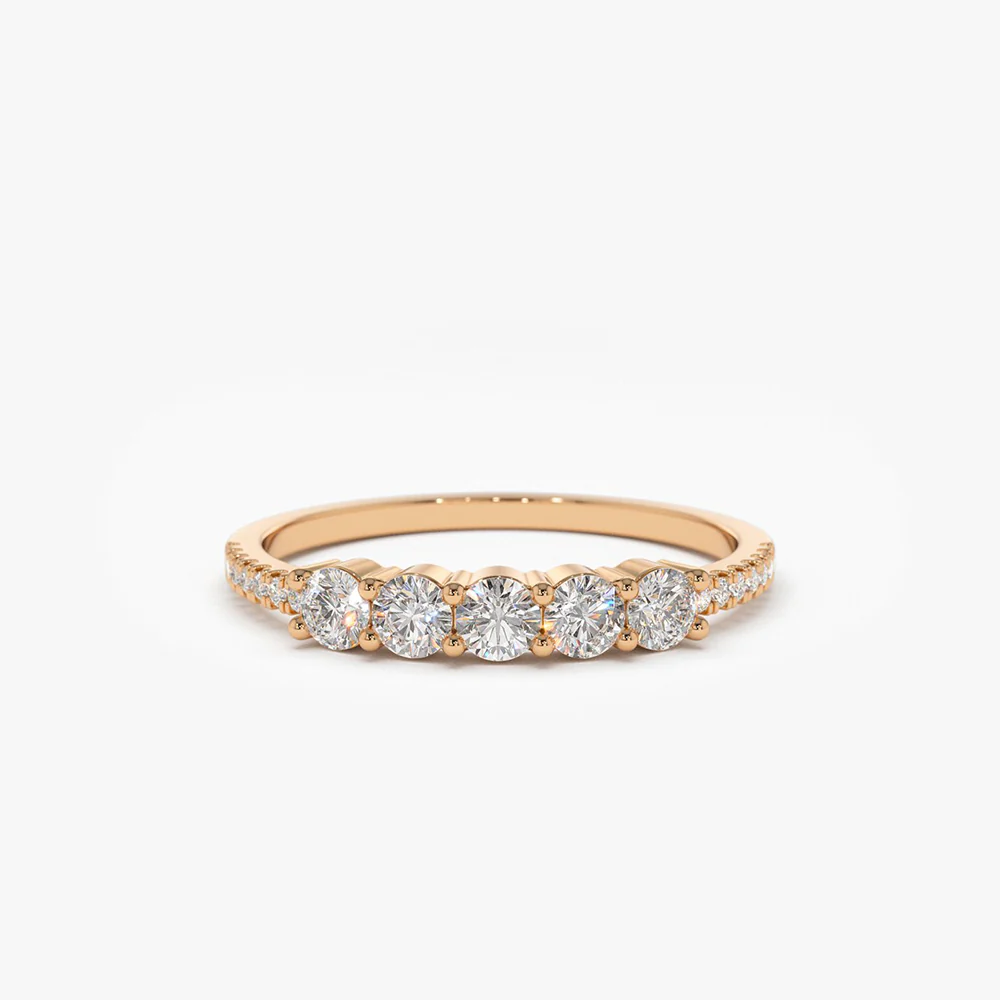 14K Gold 5 Stone Diamond Anniversary Ring - Image 4