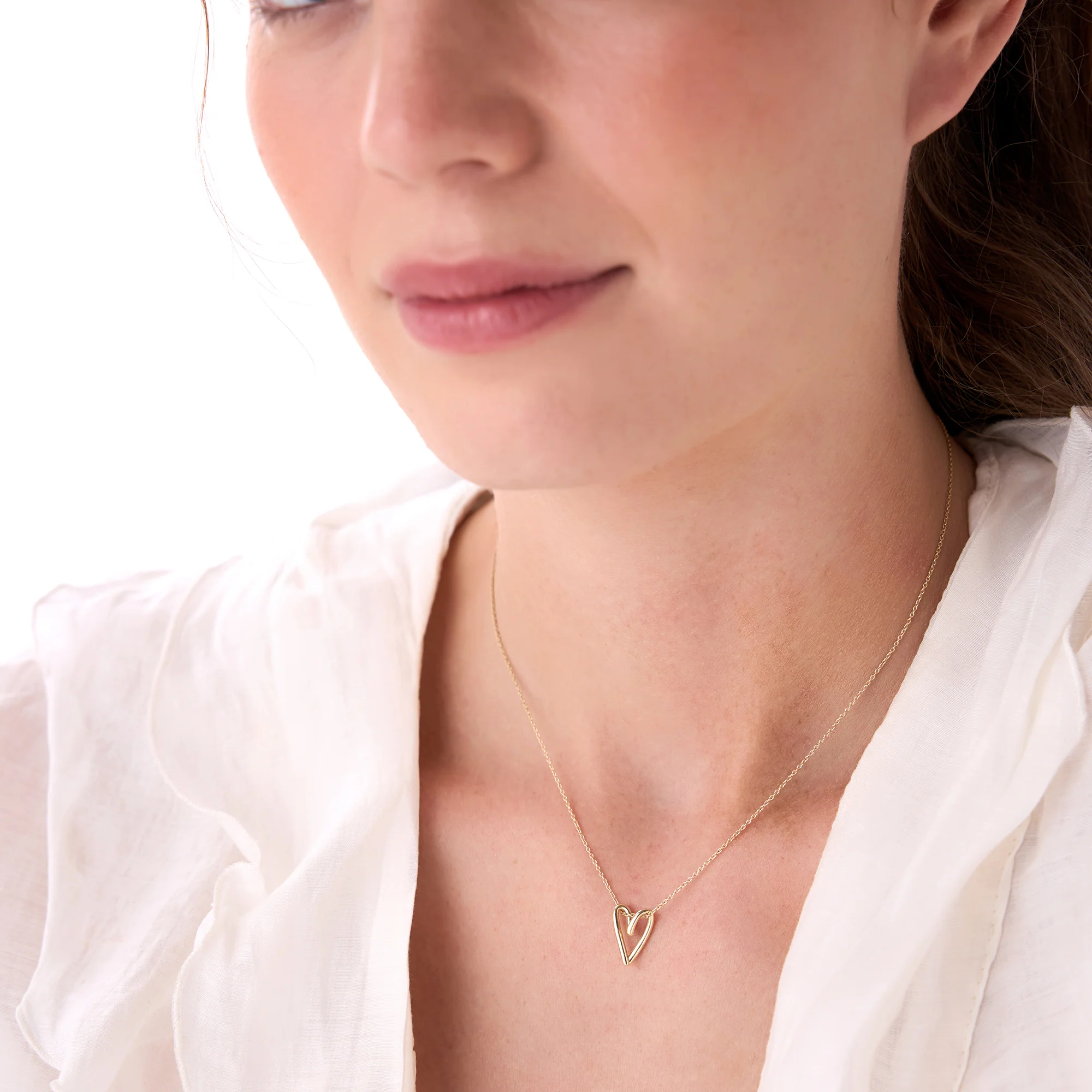 14K Gold Abstract Open Heart Pendant Necklace - Image 5