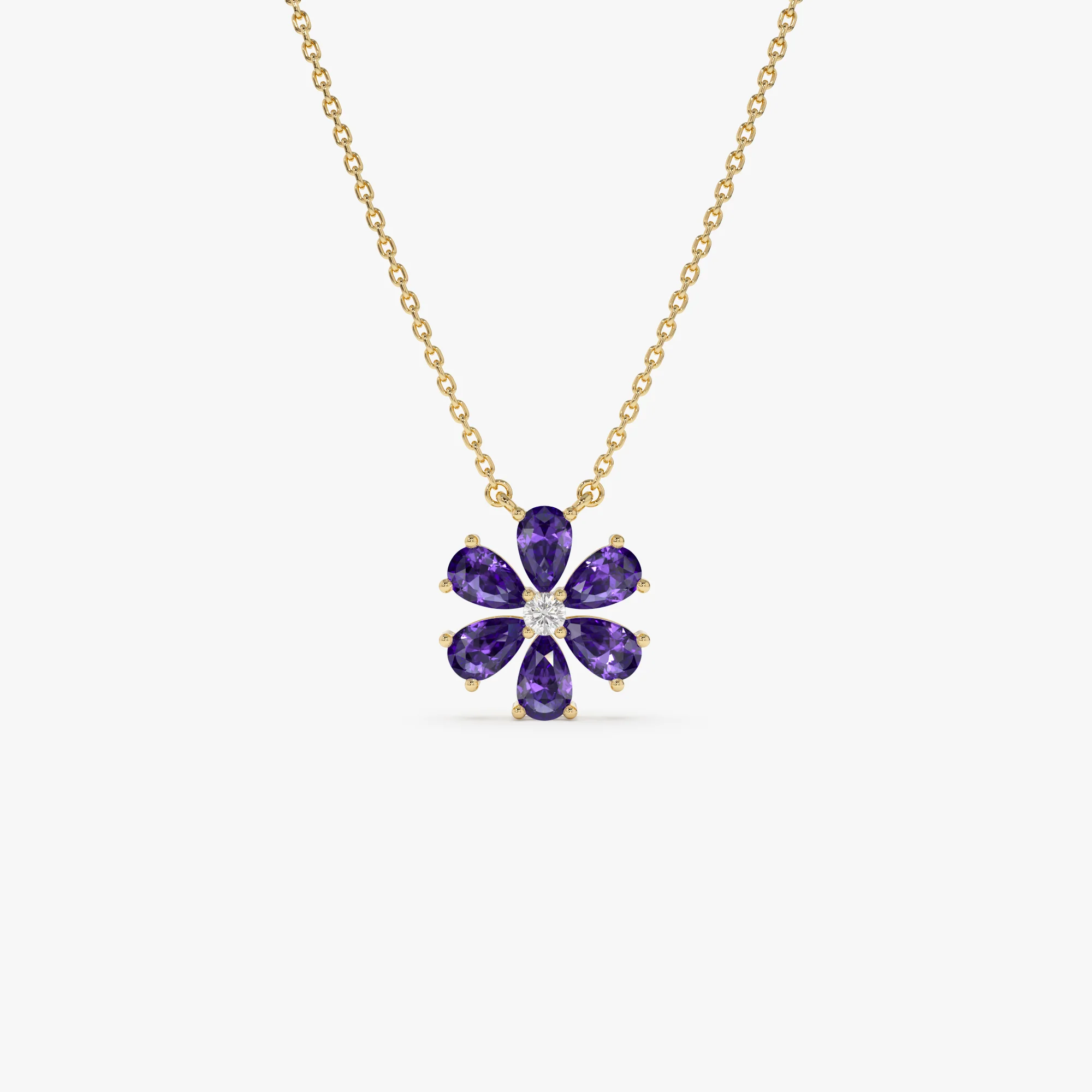 14K Gold Amethyst Flower Necklace
