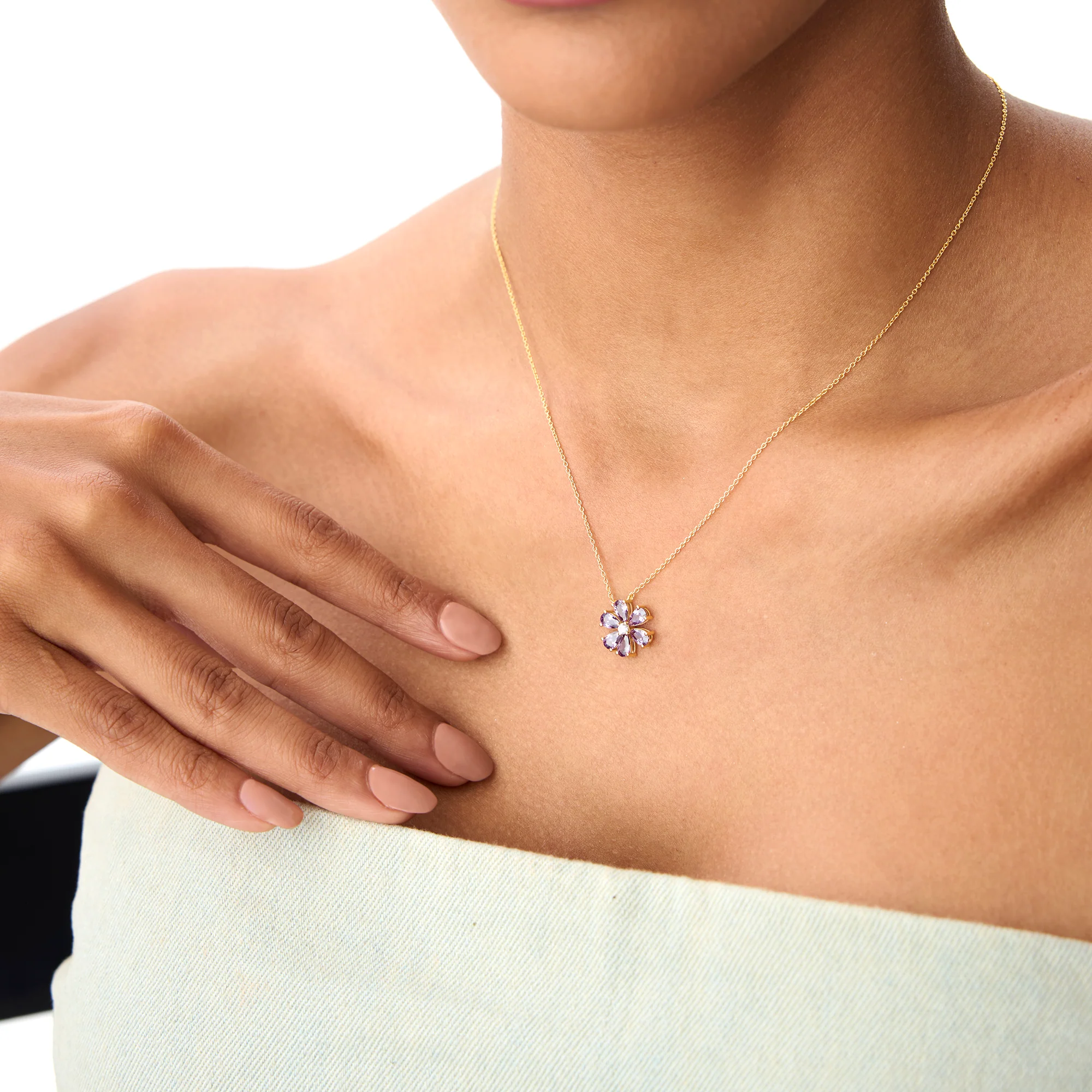 14K Gold Amethyst Flower Necklace - Image 3