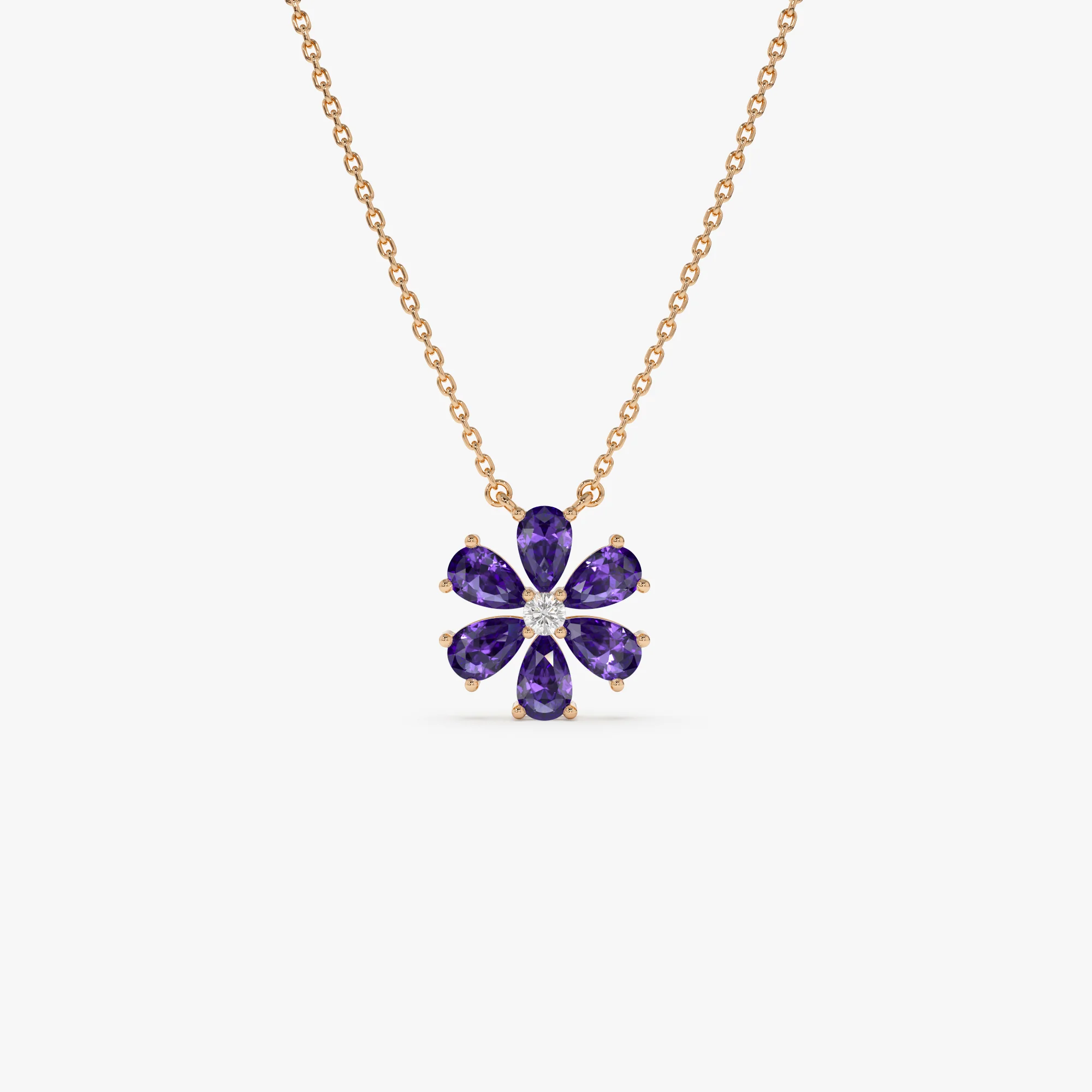 14K Gold Amethyst Flower Necklace - Image 5