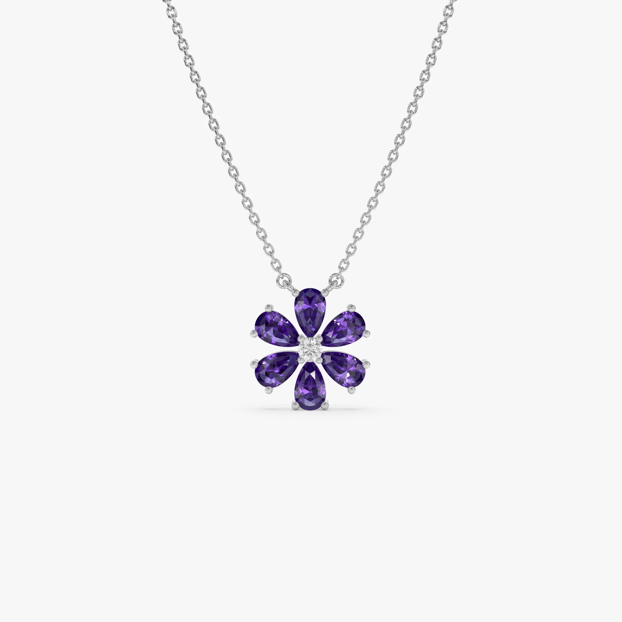 14K Gold Amethyst Flower Necklace - Image 6