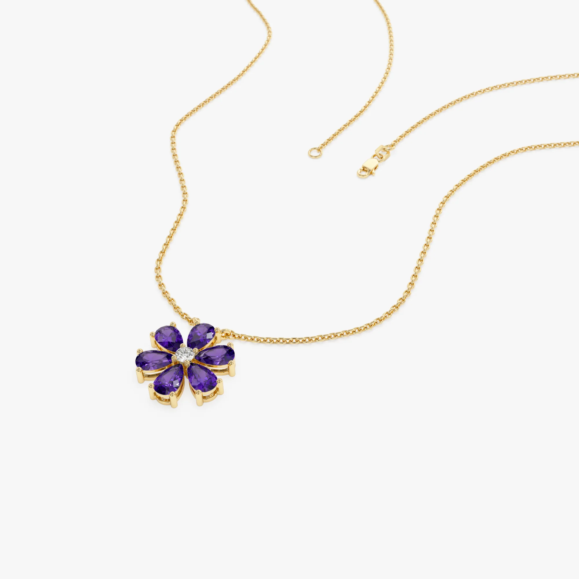 14K Gold Amethyst Flower Necklace - Image 7