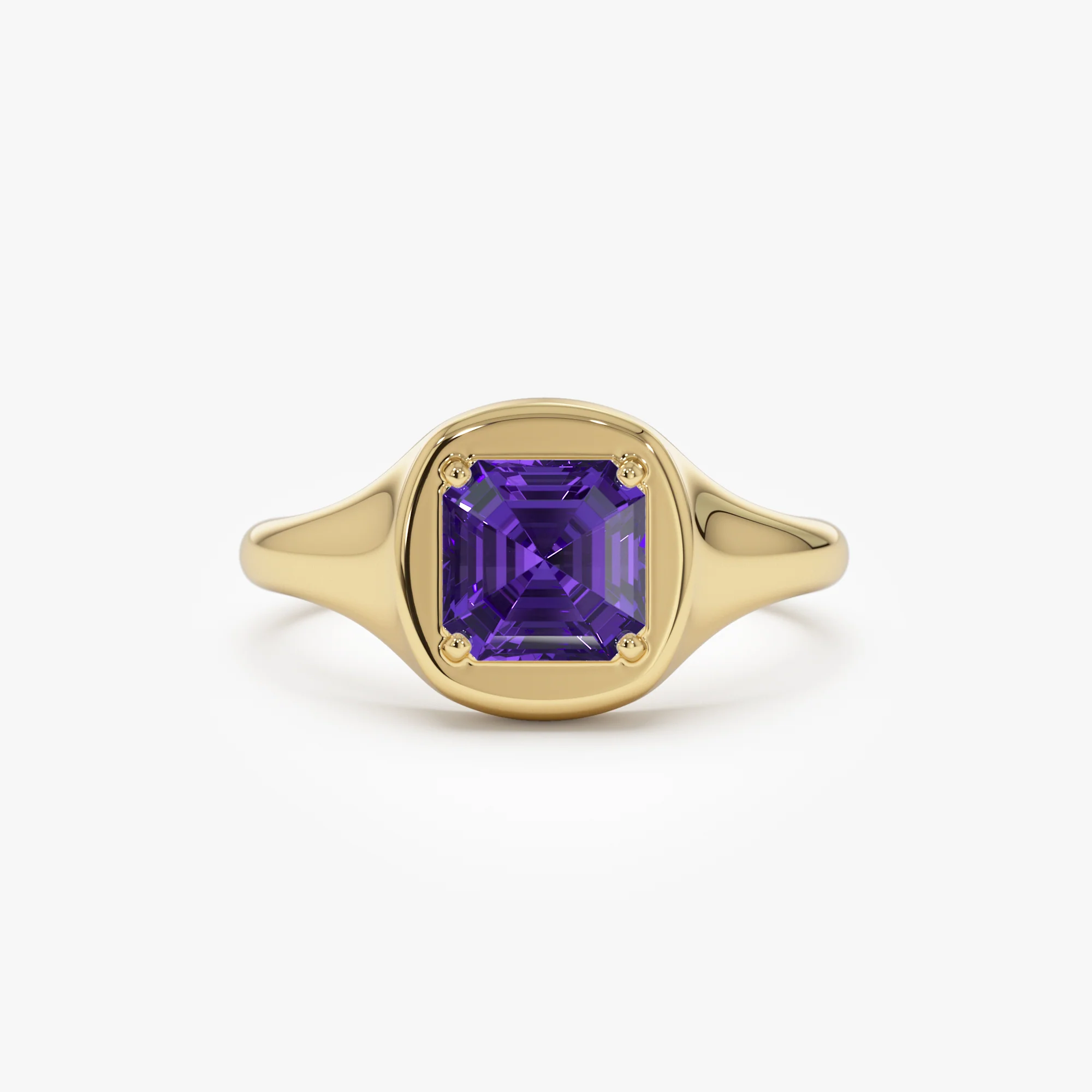 14K Asscher Cut Amethyst Signet Ring