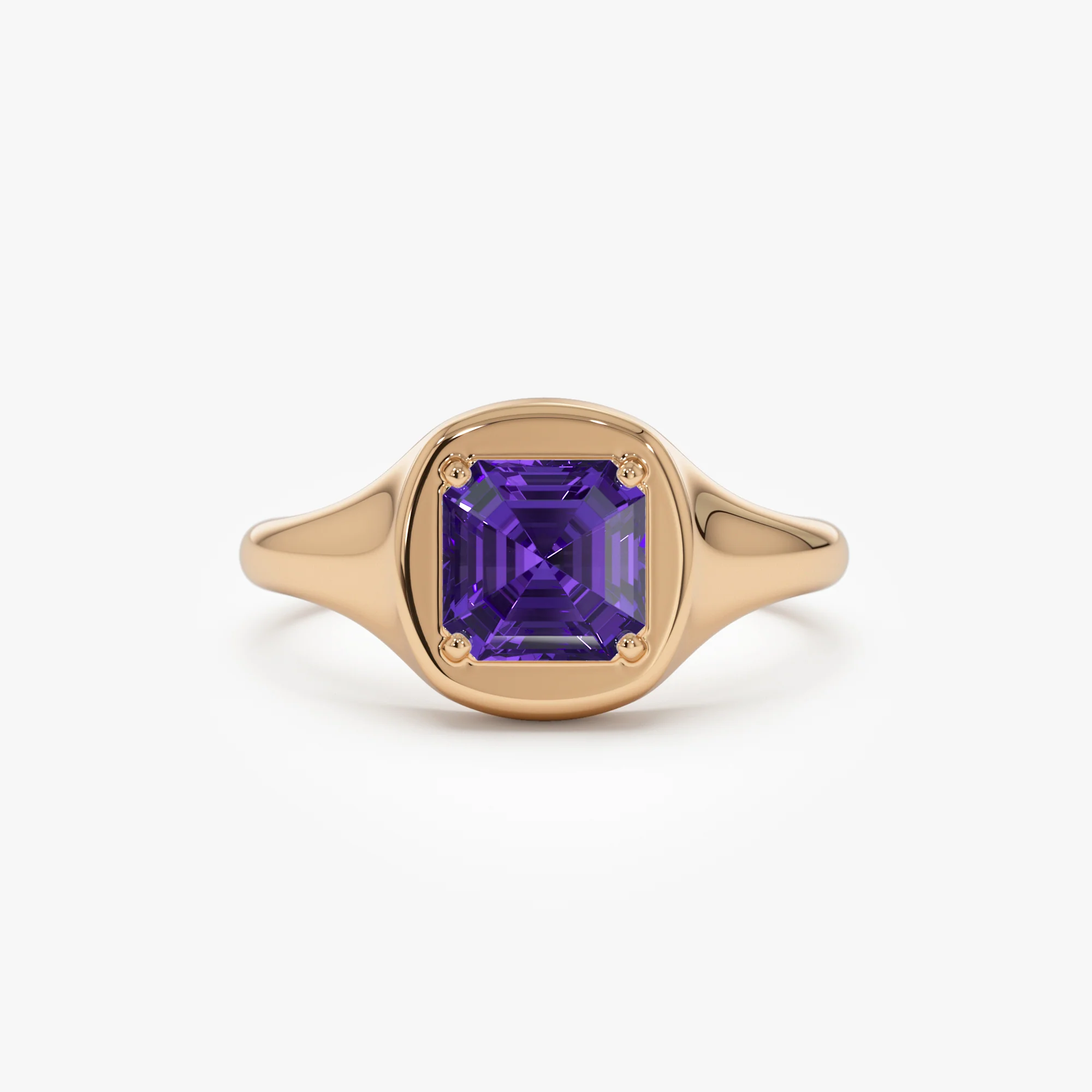 14K Asscher Cut Amethyst Signet Ring - Image 5