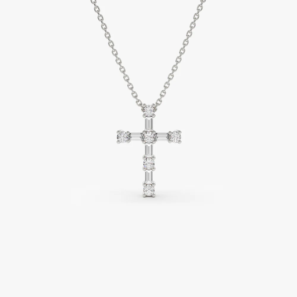 14k Gold Baguette and Round Diamond Necklace - Image 8