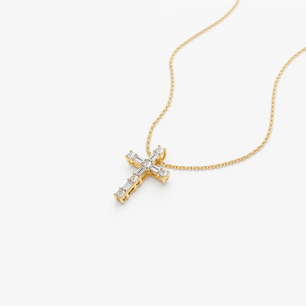 14k Gold Baguette and Round Diamond Necklace - Image 9