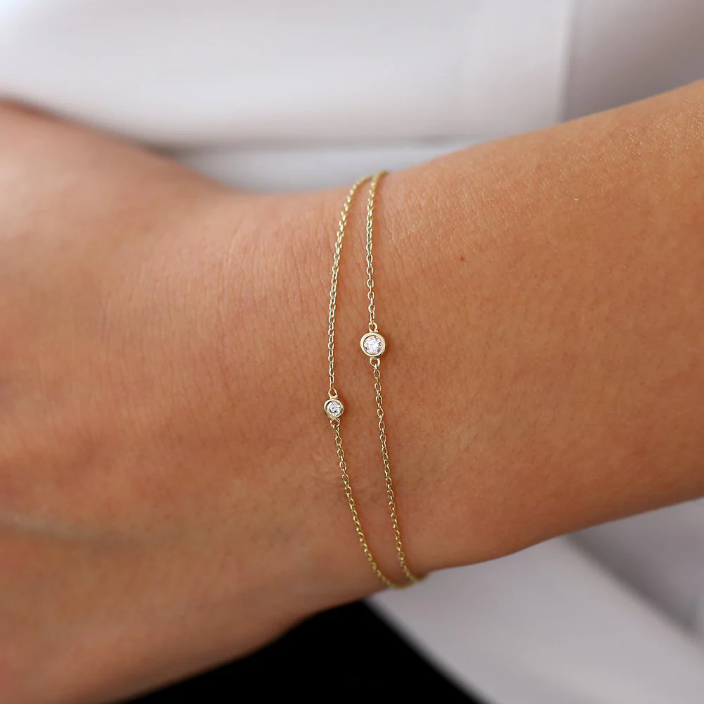 14k Gold Bezel Setting Diamond Solitaire Bracelet 0.05ctw - Image 4