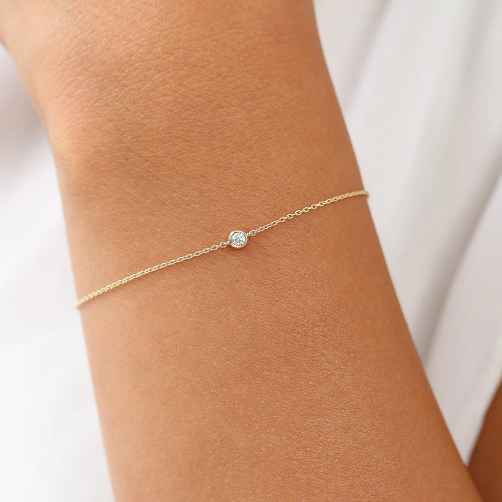 14k Gold Bezel Setting Diamond Solitaire Bracelet 0.05ctw - Image 5