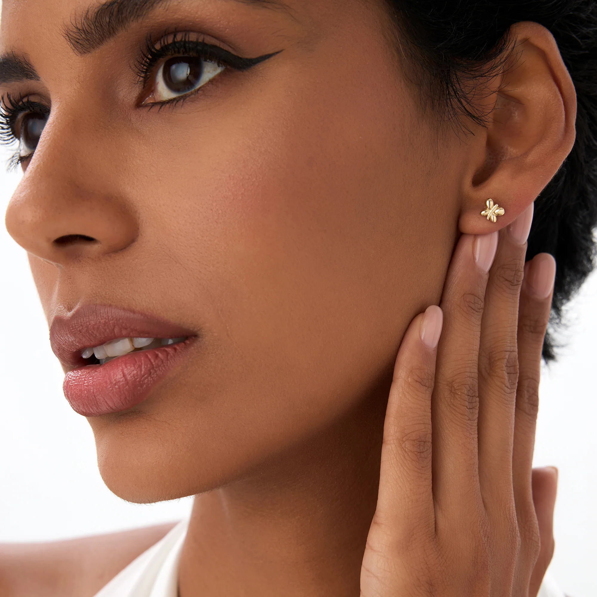14K Gold Bubble Butterfly Stud Earrings - Image 2