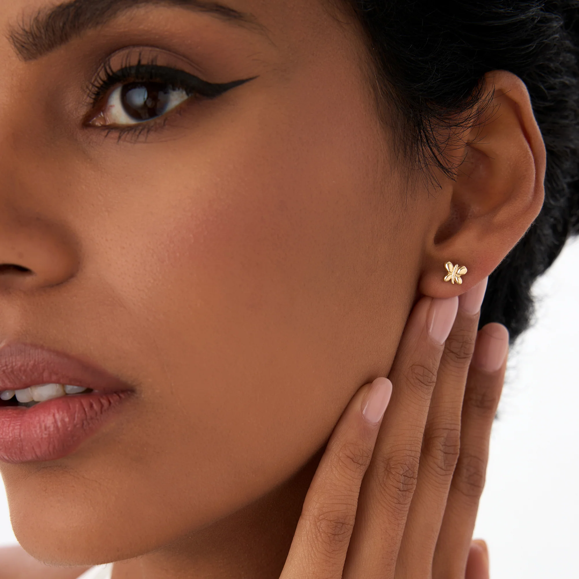 14K Gold Bubble Butterfly Stud Earrings - Image 3