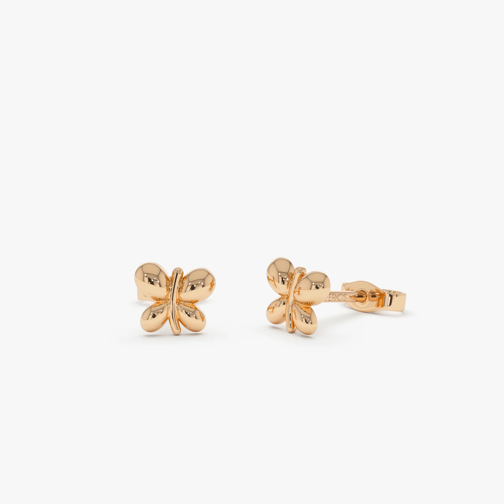 14K Gold Bubble Butterfly Stud Earrings - Image 4