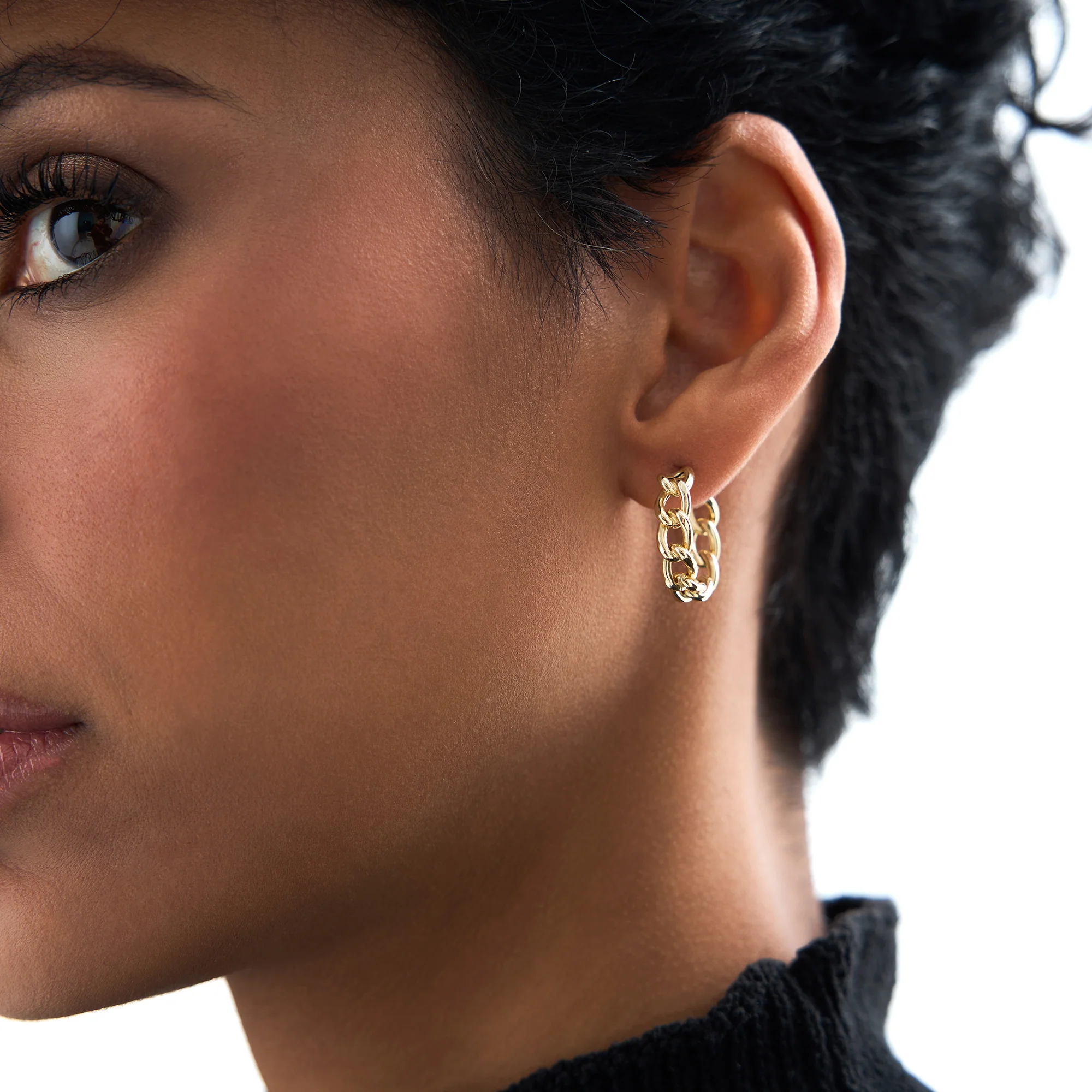 14k Gold Chain Link Statement Hoop Earrings - Image 3