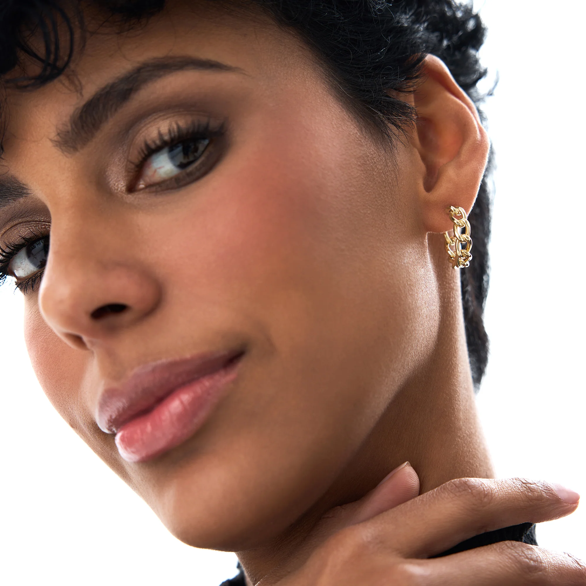 14k Gold Chain Link Statement Hoop Earrings - Image 5