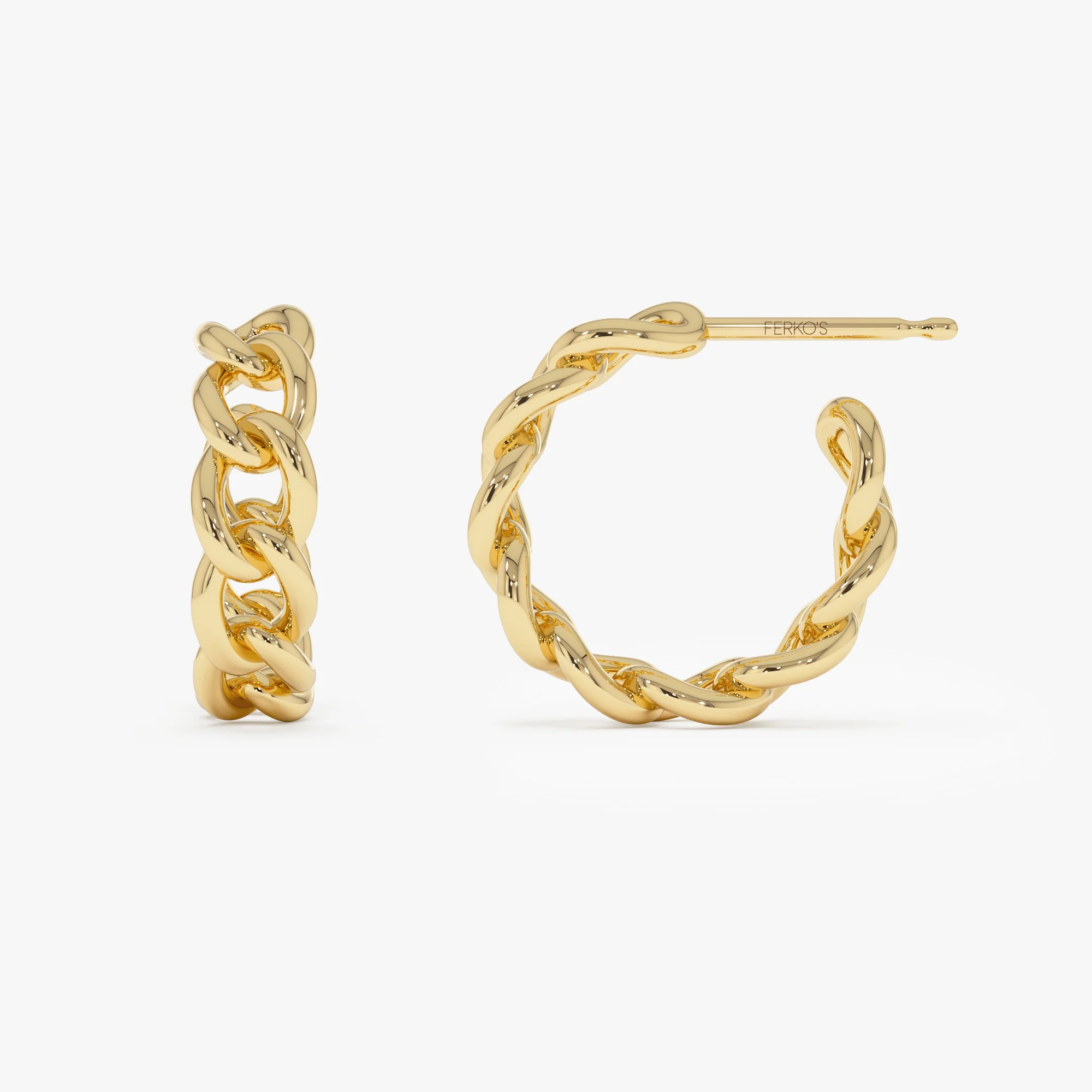 14k Gold Chain Link Statement Hoop Earrings - Image 7