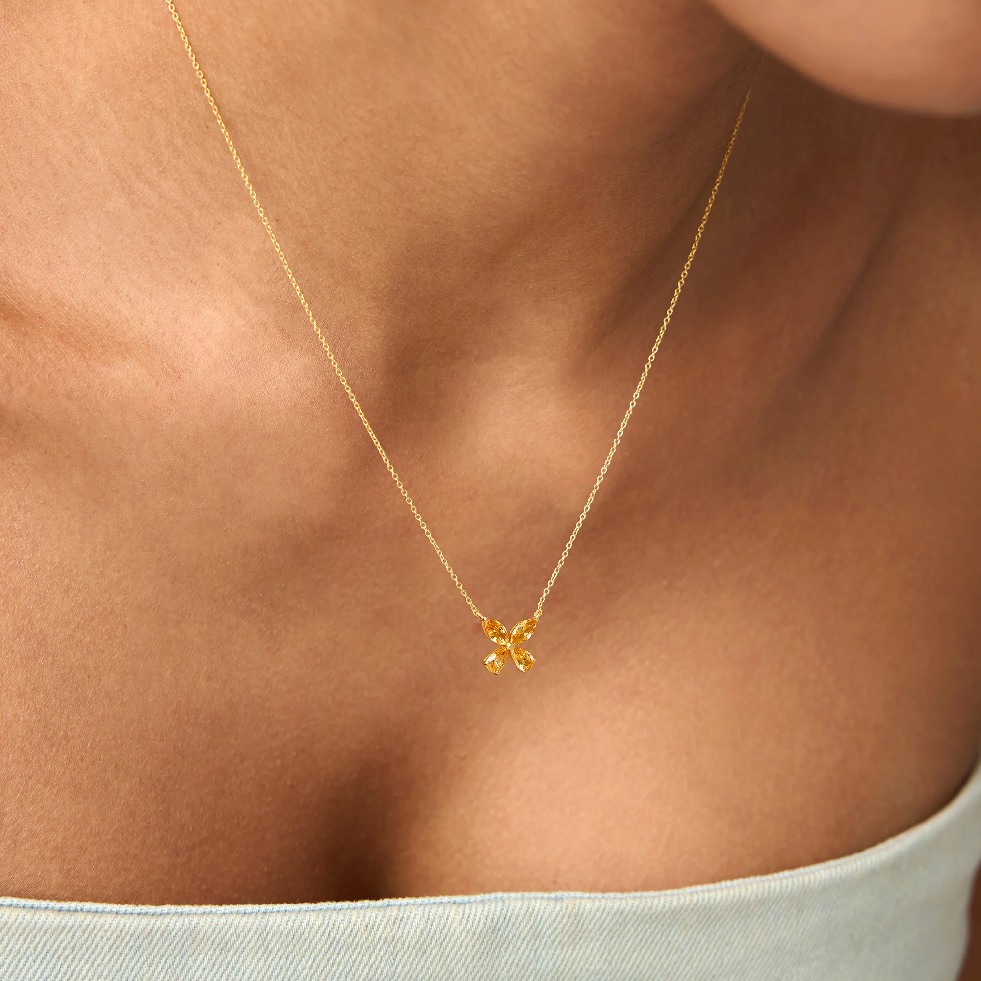 14K Gold Citrine Butterfly Necklace - Image 3