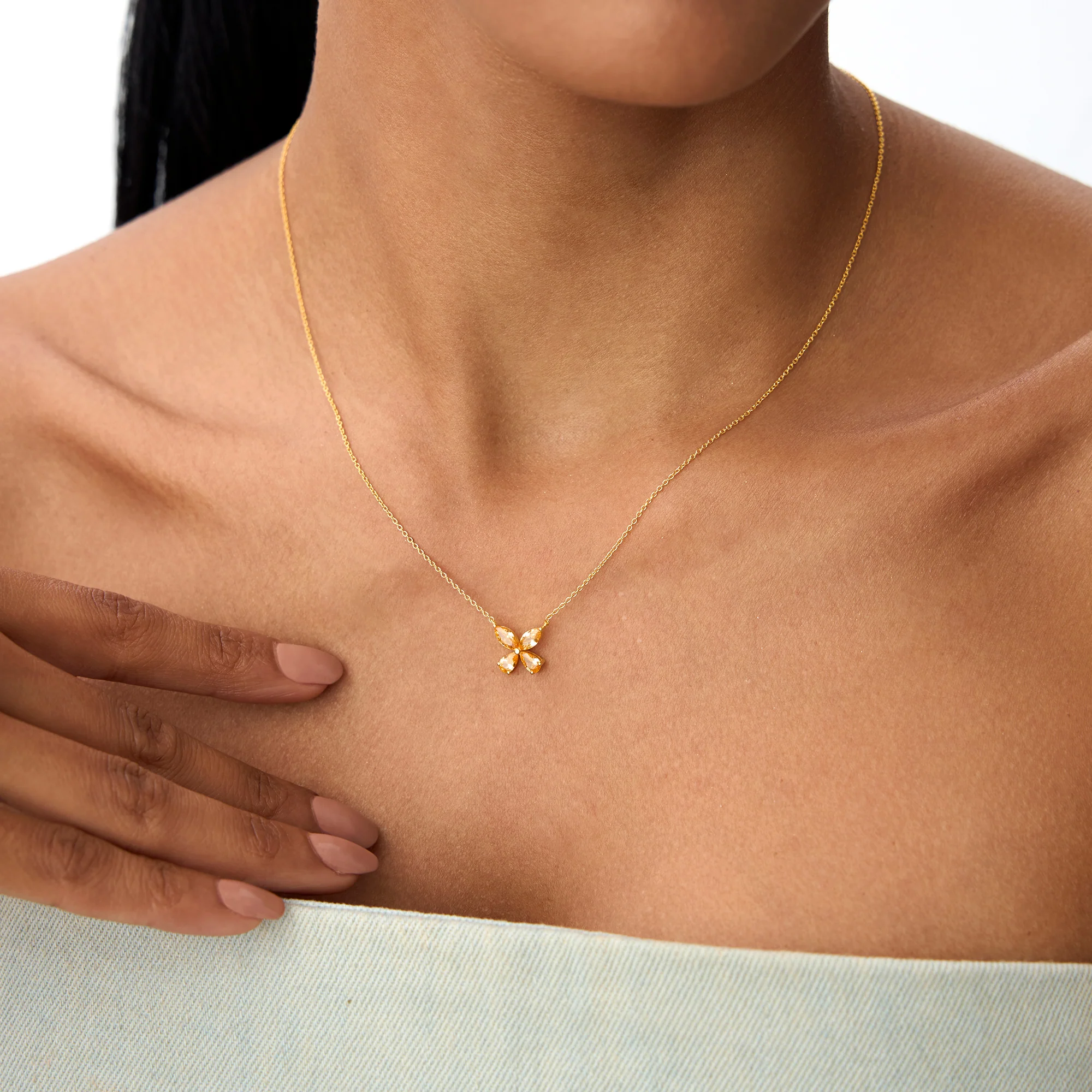 14K Gold Citrine Butterfly Necklace - Image 4