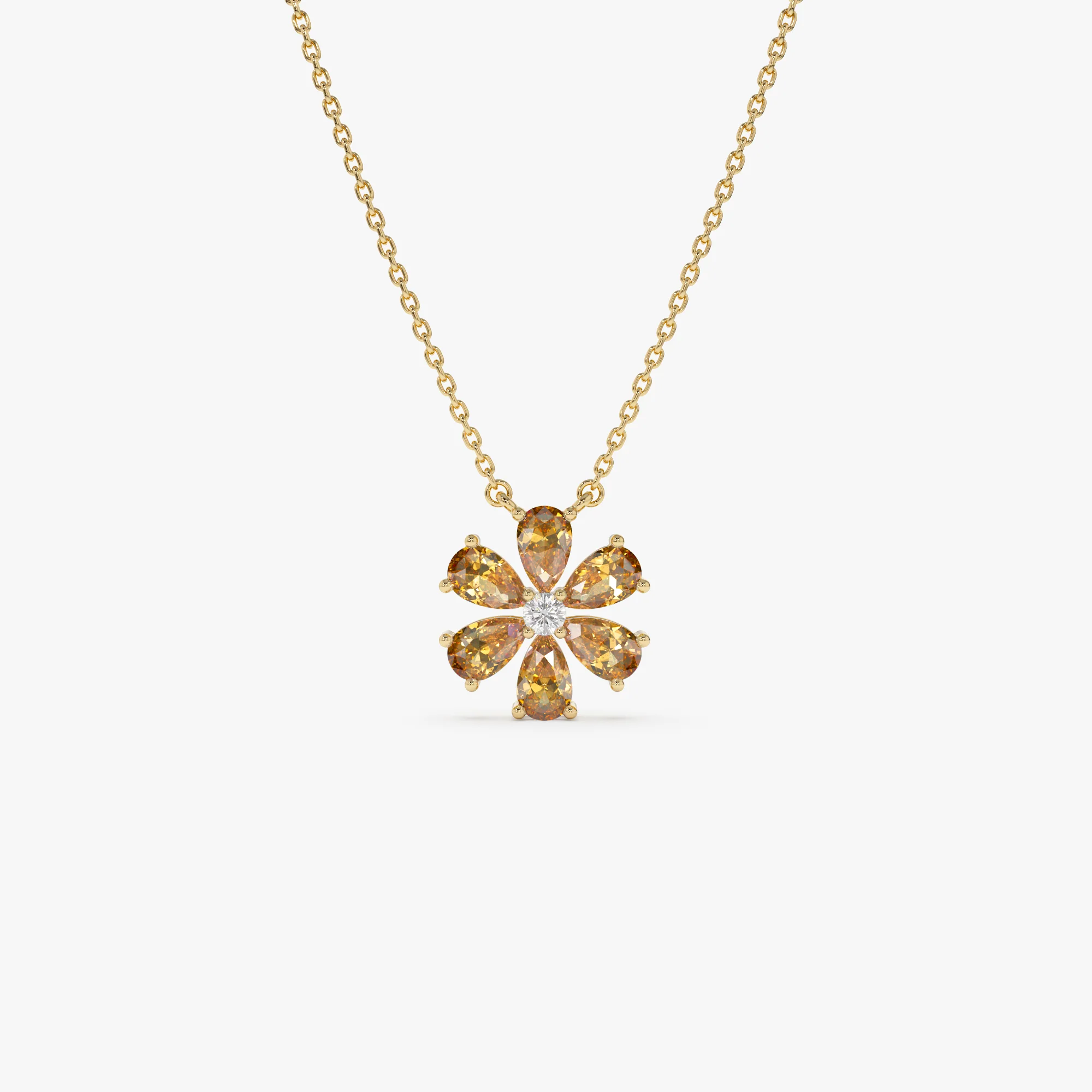 14K Gold Citrine Flower Necklace