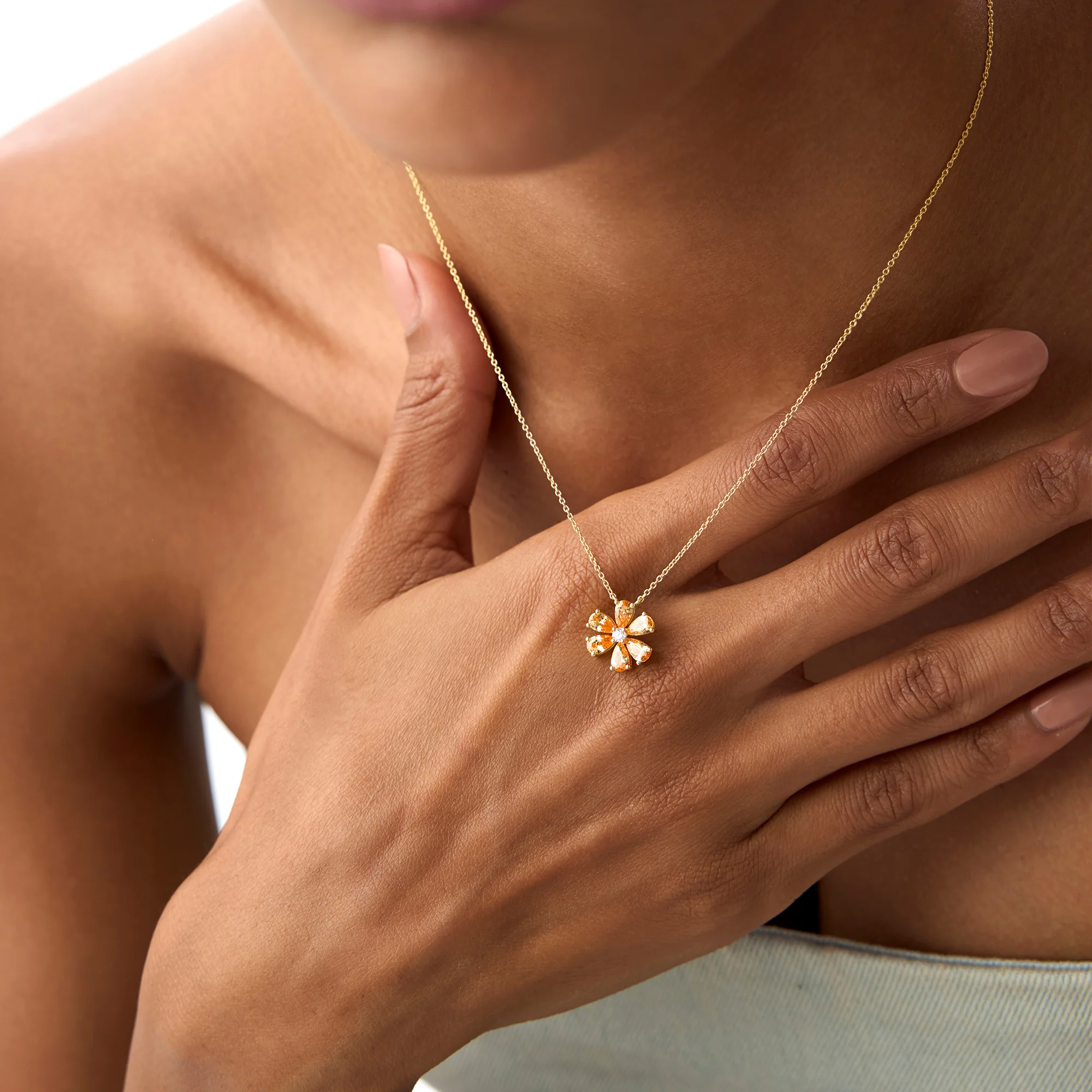 14K Gold Citrine Flower Necklace - Image 2