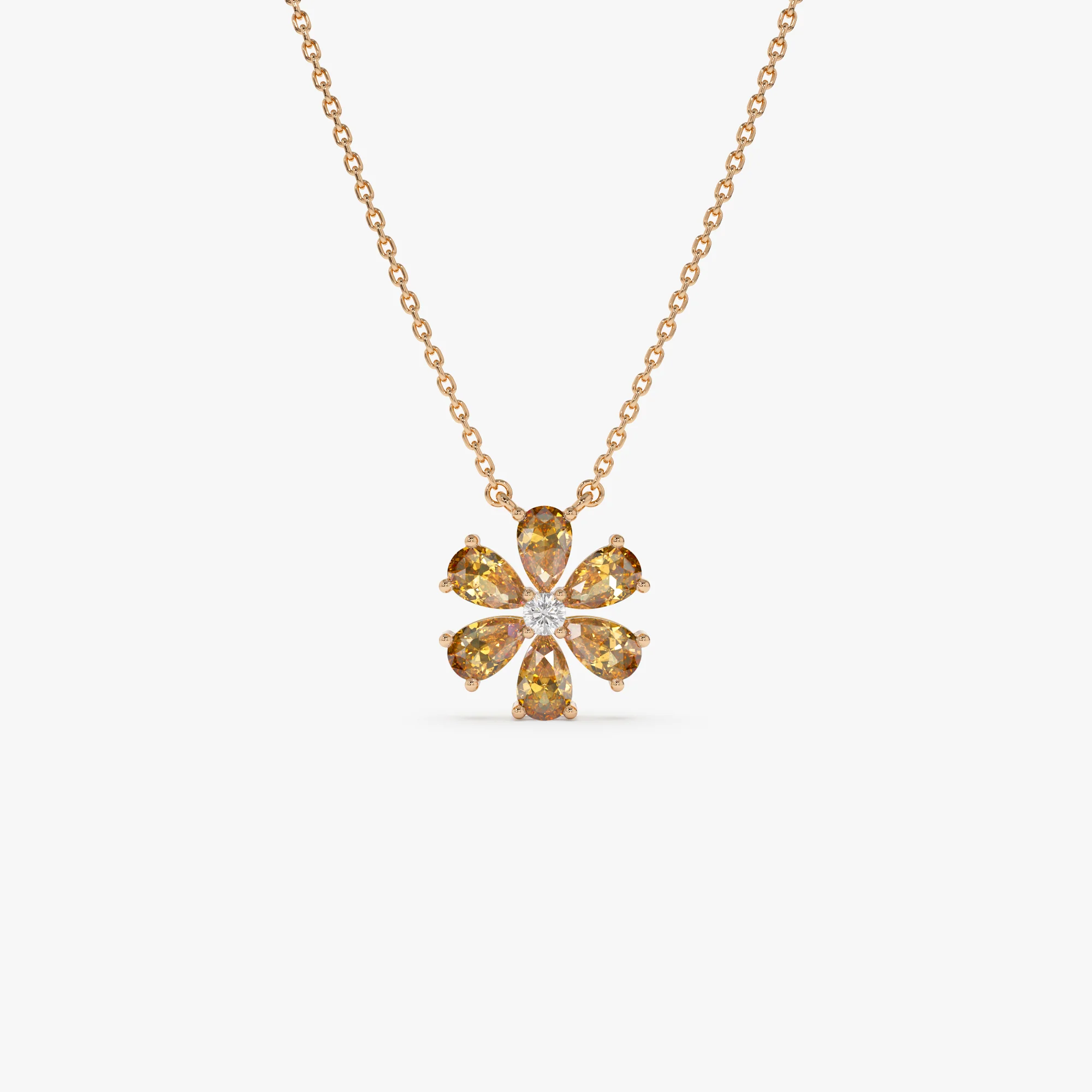 14K Gold Citrine Flower Necklace - Image 6