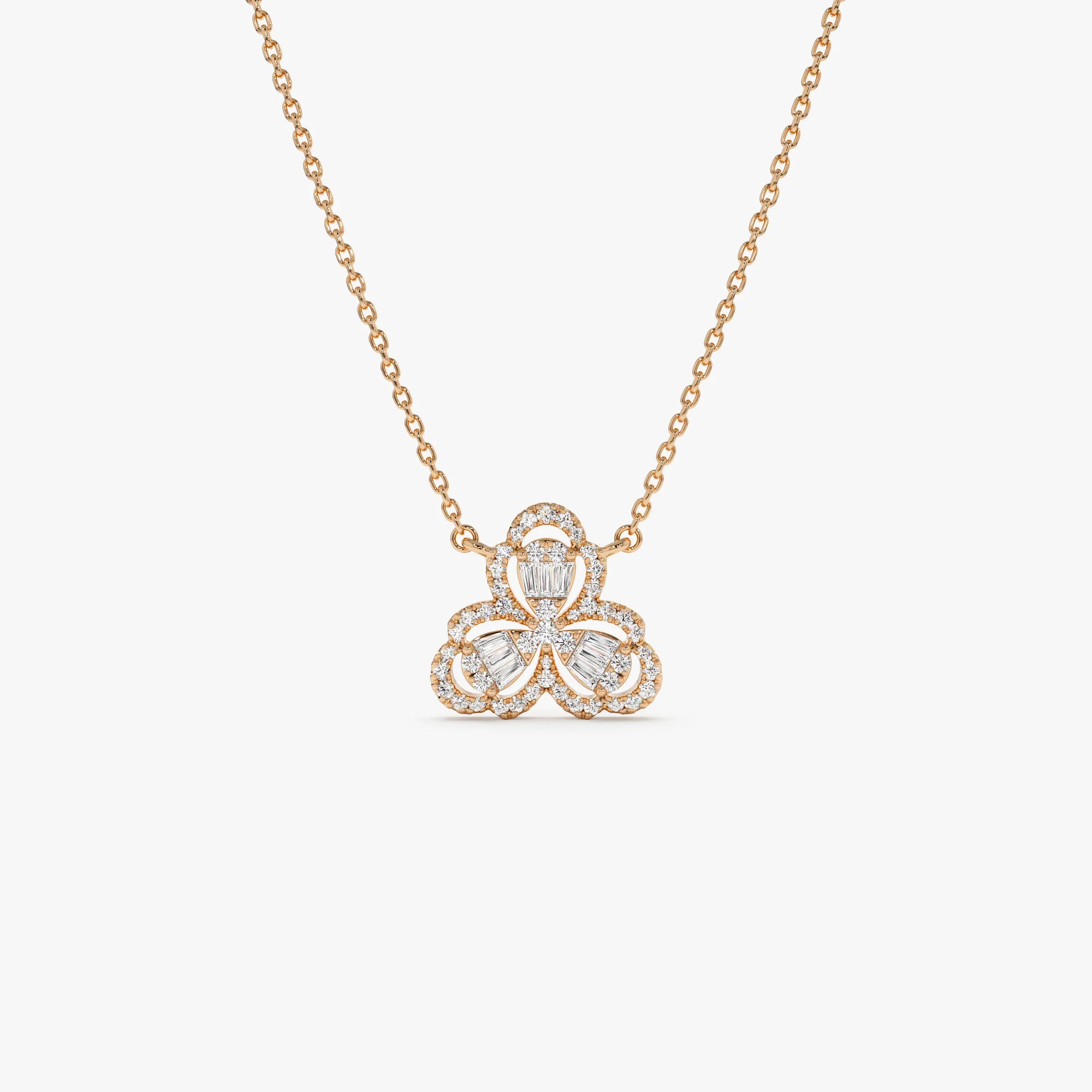 14K Gold Clover Baguette Diamond Necklace - Image 6