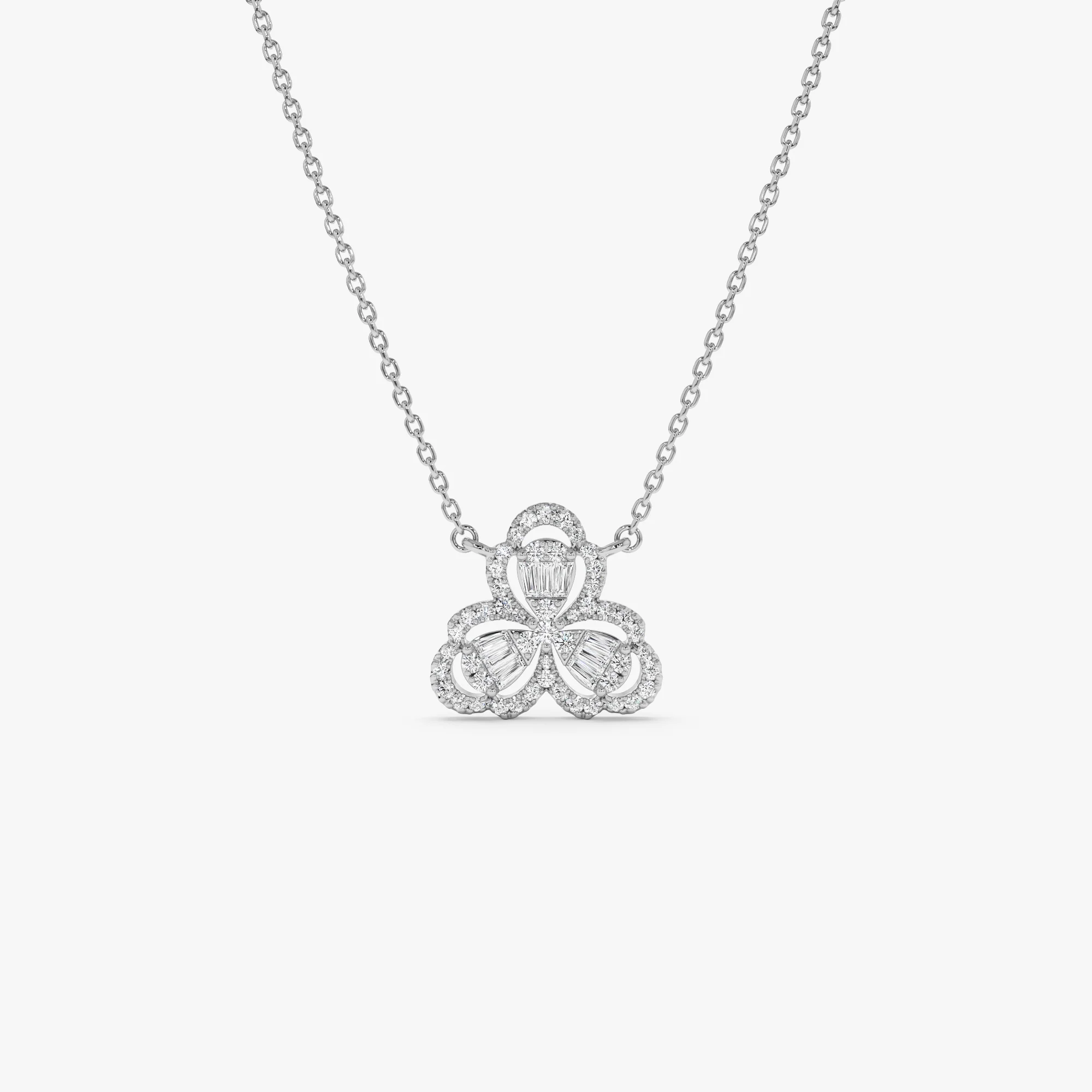14K Gold Clover Baguette Diamond Necklace - Image 7