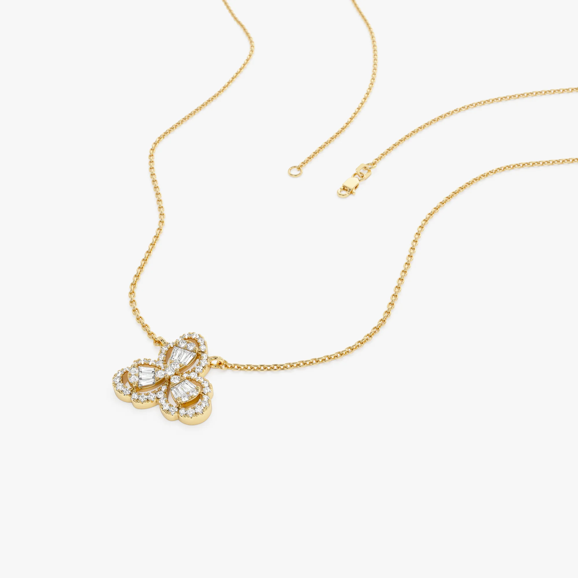 14K Gold Clover Baguette Diamond Necklace - Image 8