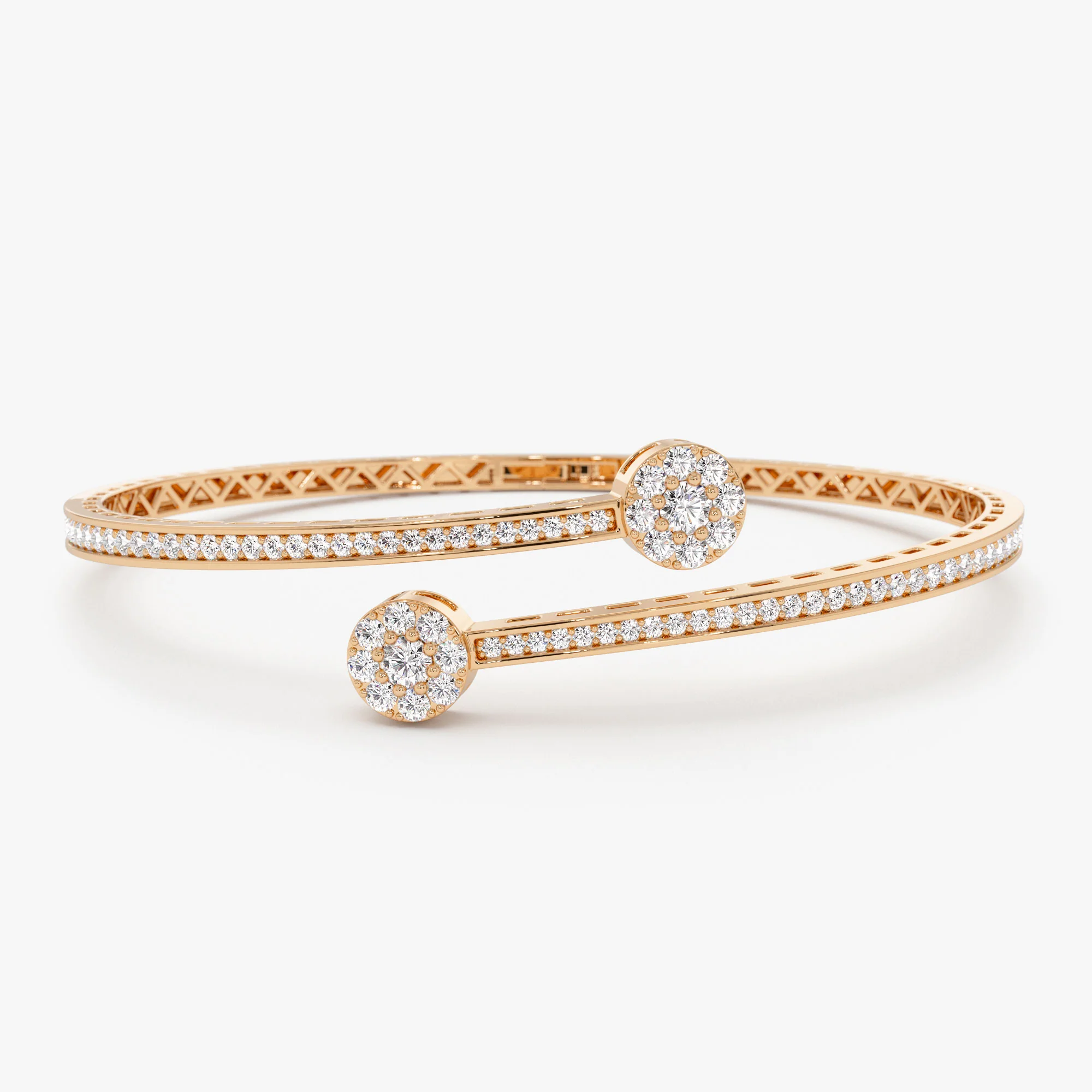 14k Gold Cross Over Diamond Bangle Bracelet - Image 5