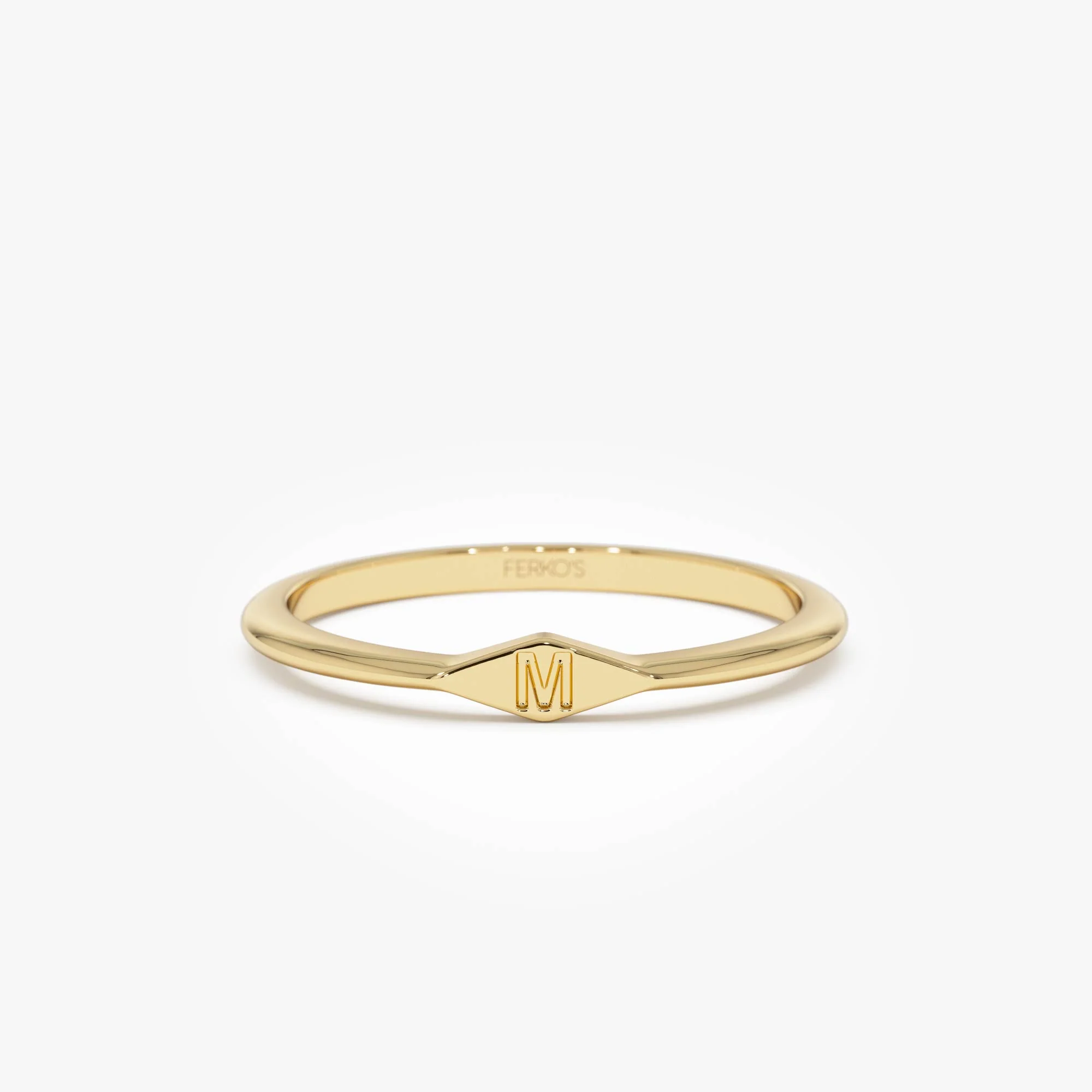 14K Gold Diamond Shape Initial Ring