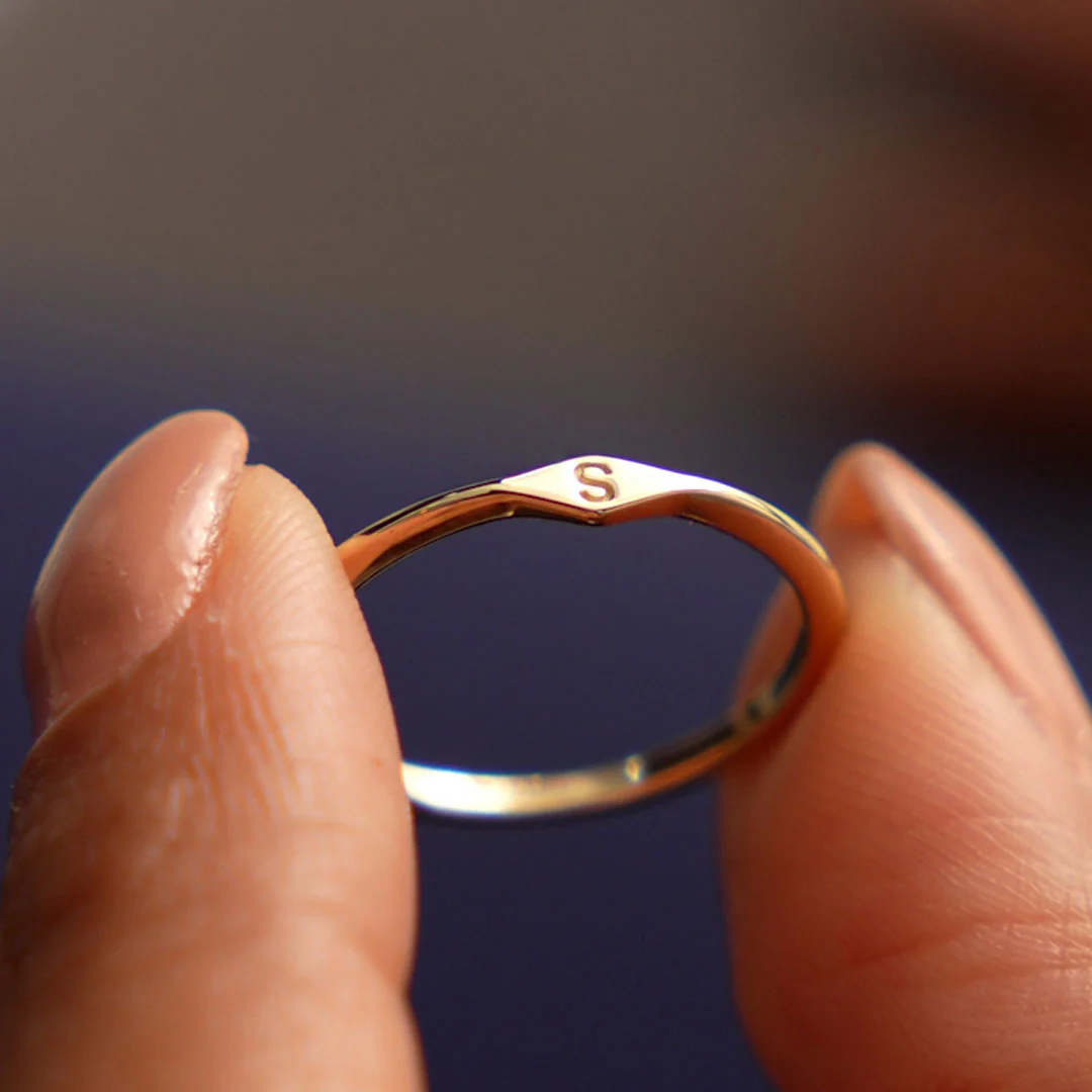 14K Gold Diamond Shape Initial Ring - Image 2