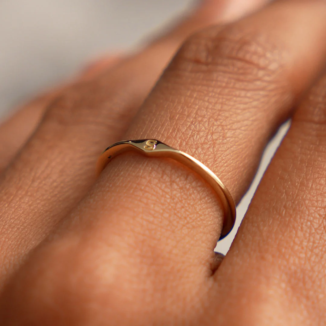 14K Gold Diamond Shape Initial Ring - Image 3
