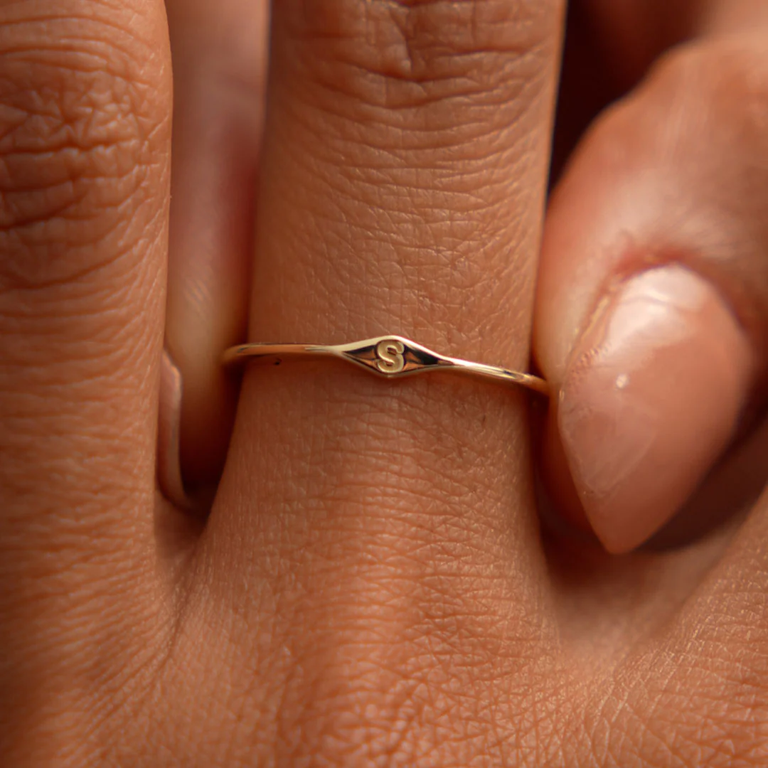 14K Gold Diamond Shape Initial Ring - Image 4