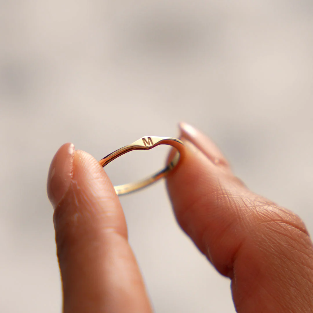 14K Gold Diamond Shape Initial Ring - Image 5