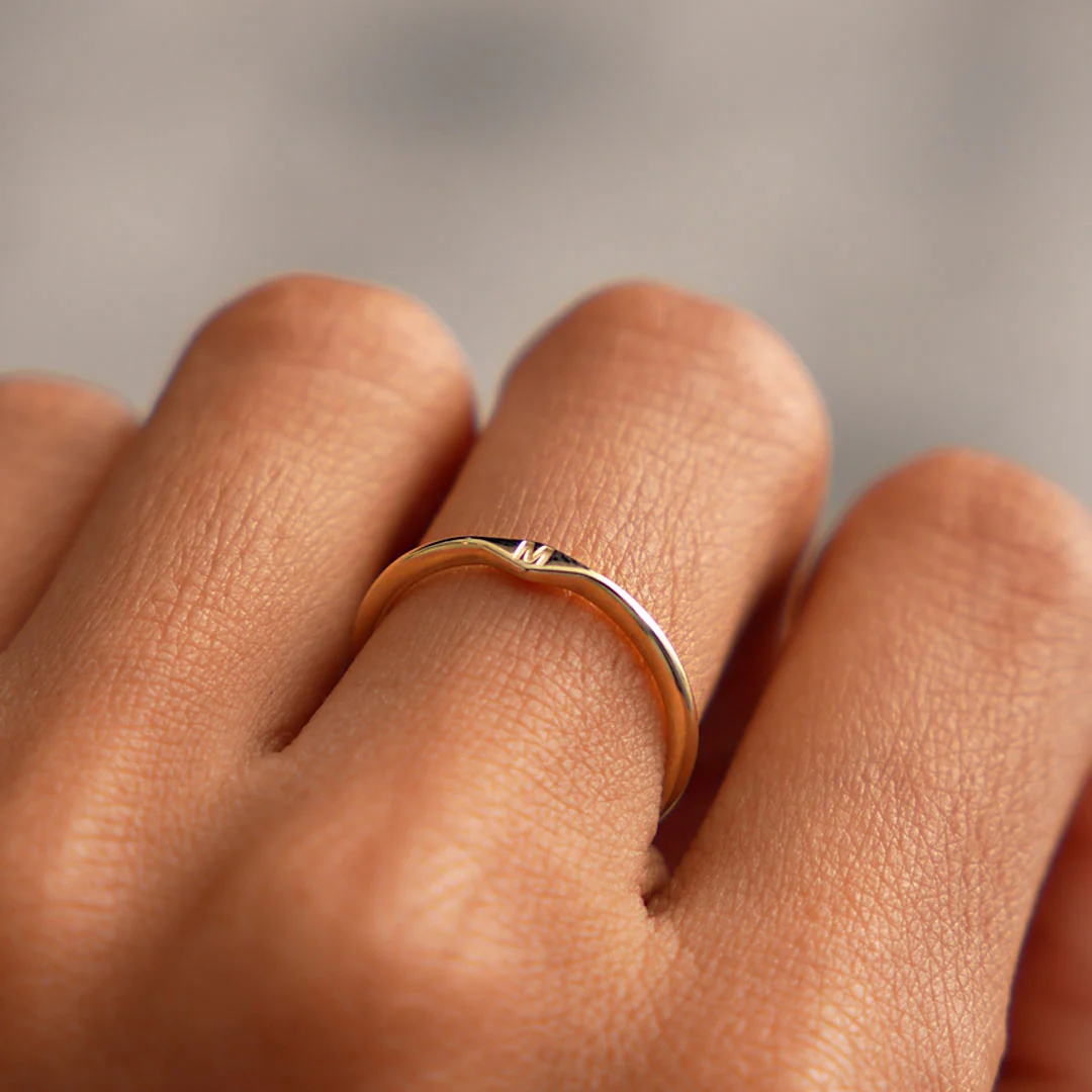 14K Gold Diamond Shape Initial Ring - Image 6
