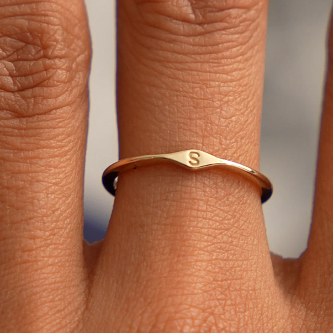 14K Gold Diamond Shape Initial Ring - Image 7