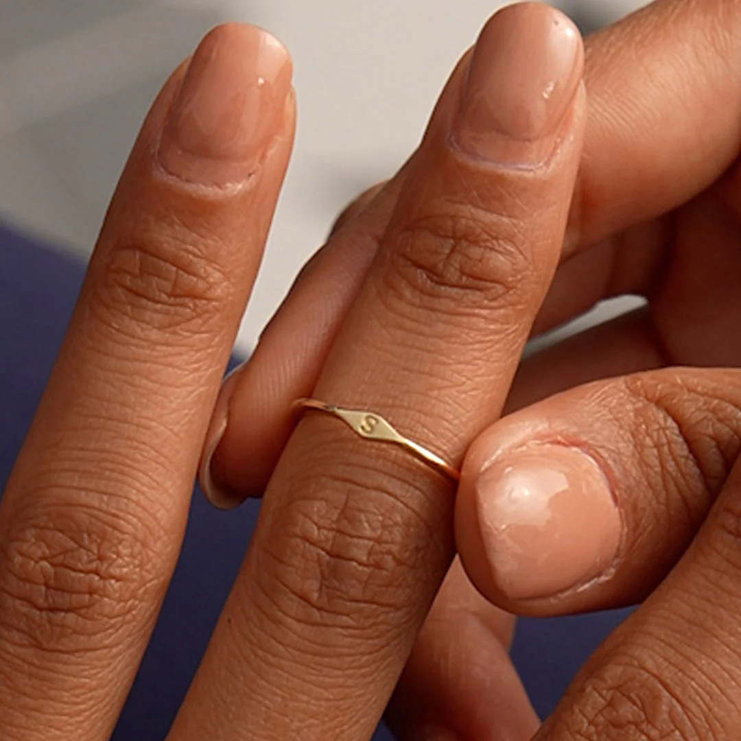 14K Gold Diamond Shape Initial Ring - Image 8