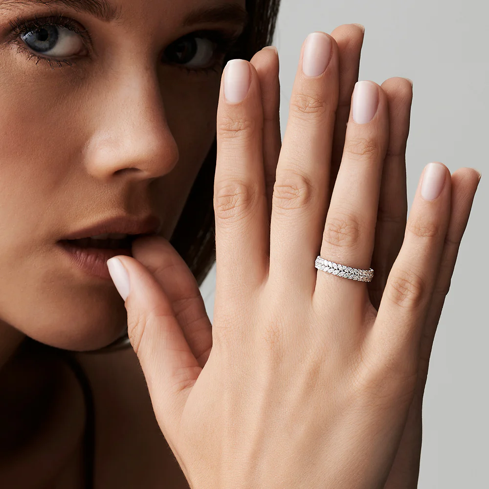 14k Gold Double Row Marquise Diamond Anniversary Ring - Image 3